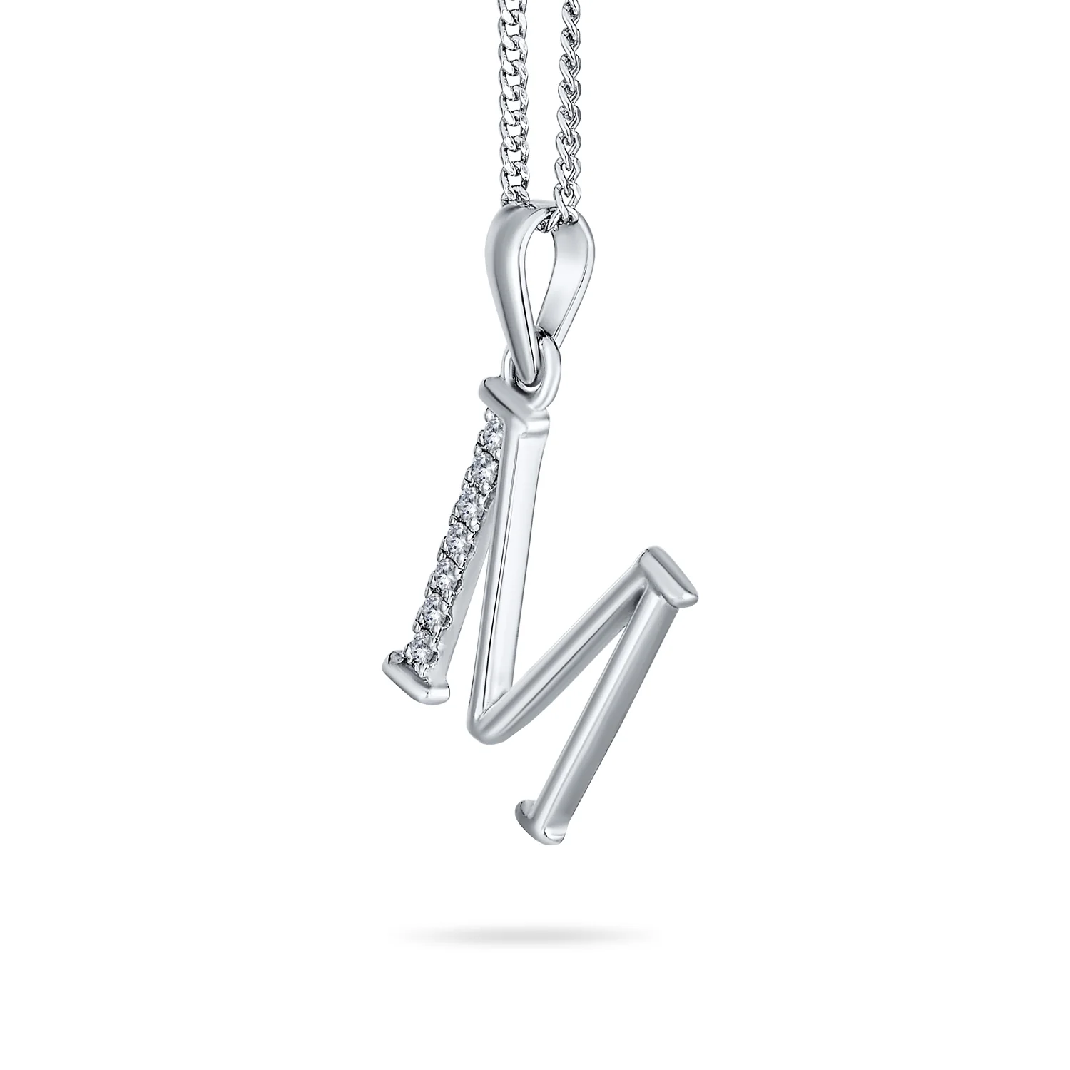 Delicate Pave CZ Block Letter Alphabet Pendant Necklace Sterling Silver - Image 27
