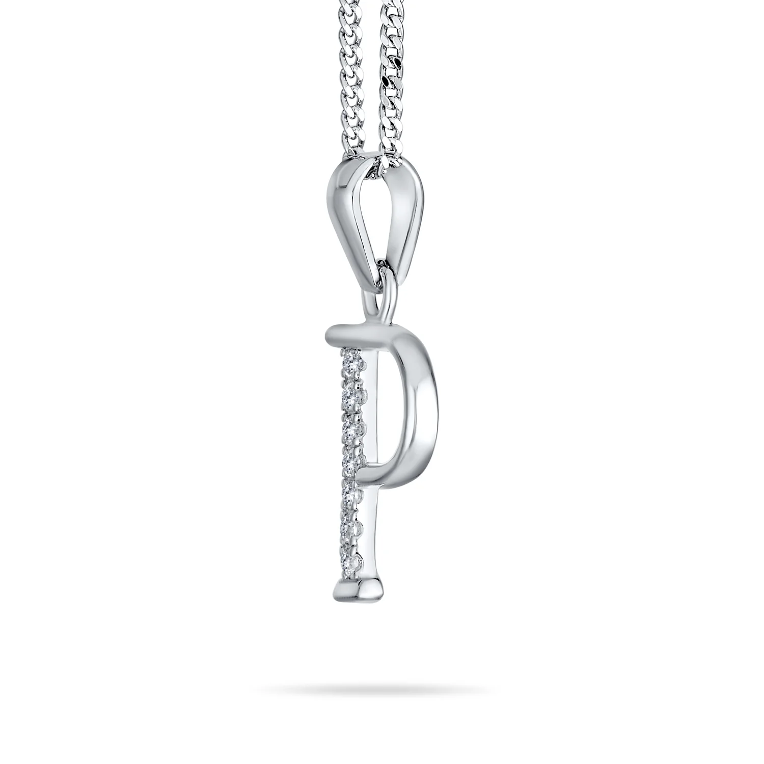 Delicate Pave CZ Block Letter Alphabet Pendant Necklace Sterling Silver - Image 29