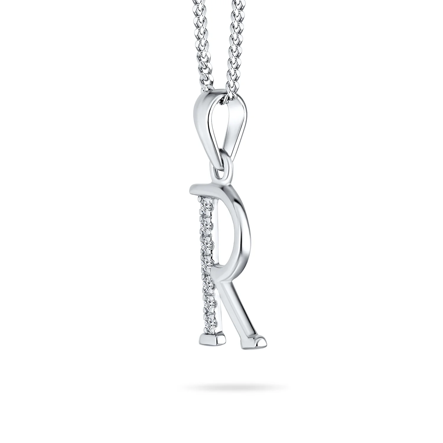 Delicate Pave CZ Block Letter Alphabet Pendant Necklace Sterling Silver - Image 30