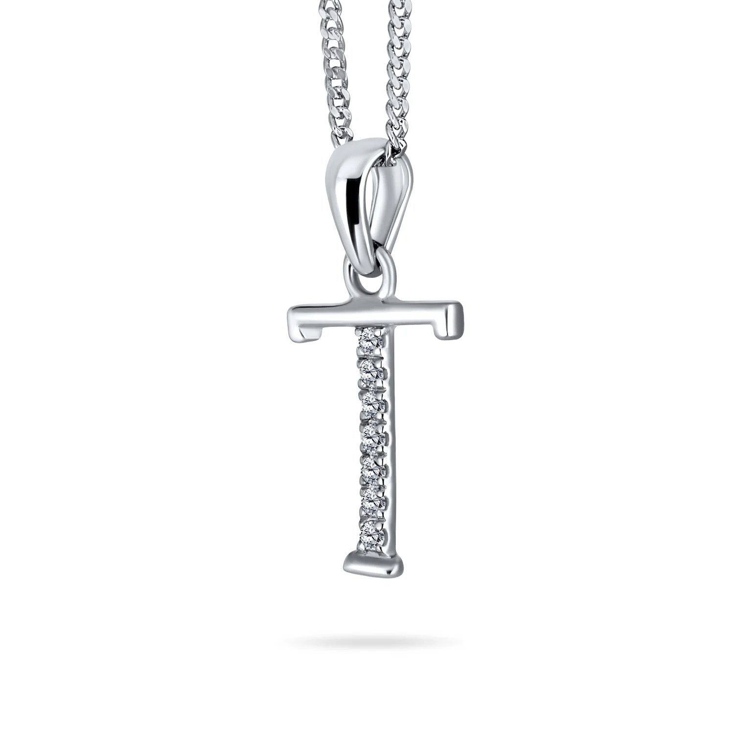 Delicate Pave CZ Block Letter Alphabet Pendant Necklace Sterling Silver - Image 32