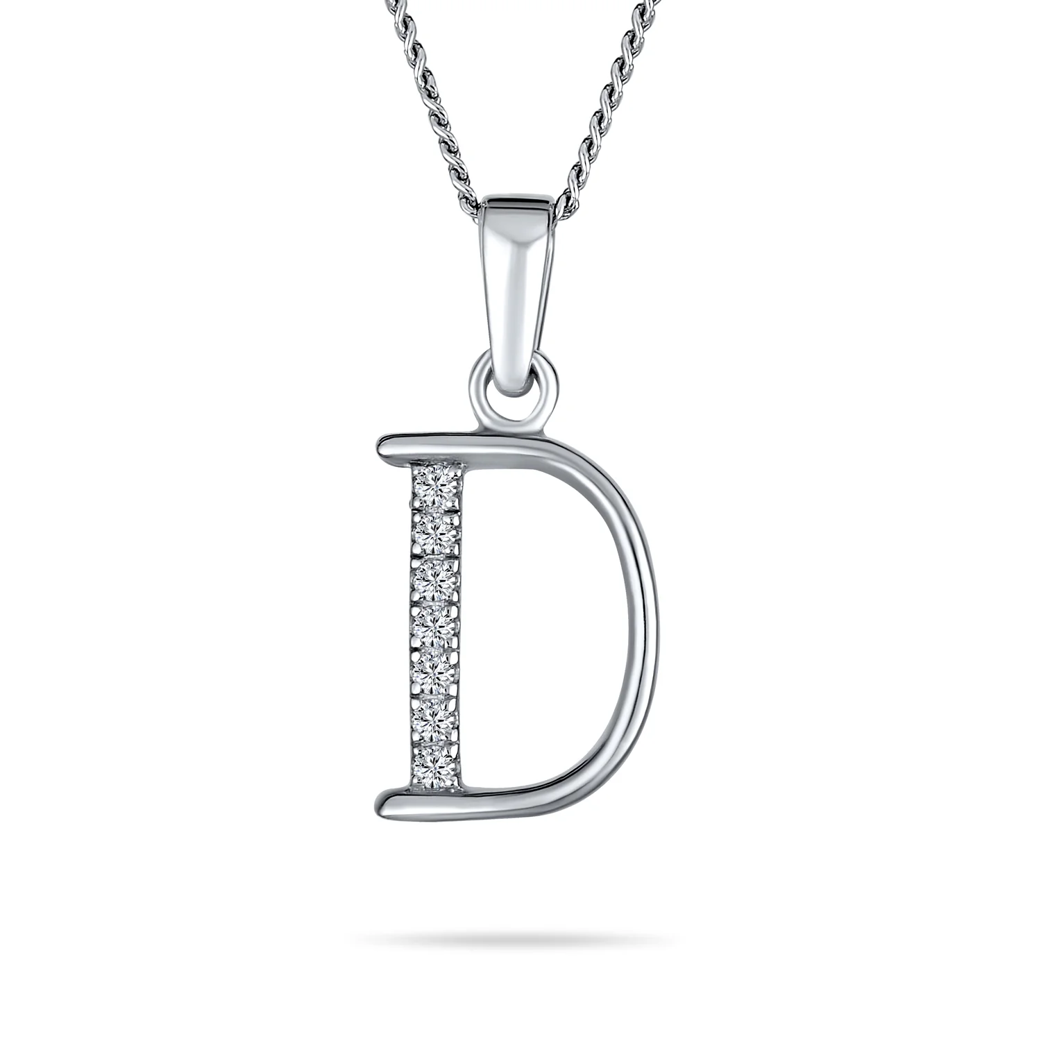 Delicate Pave CZ Block Letter Alphabet Pendant Necklace Sterling Silver - Image 4