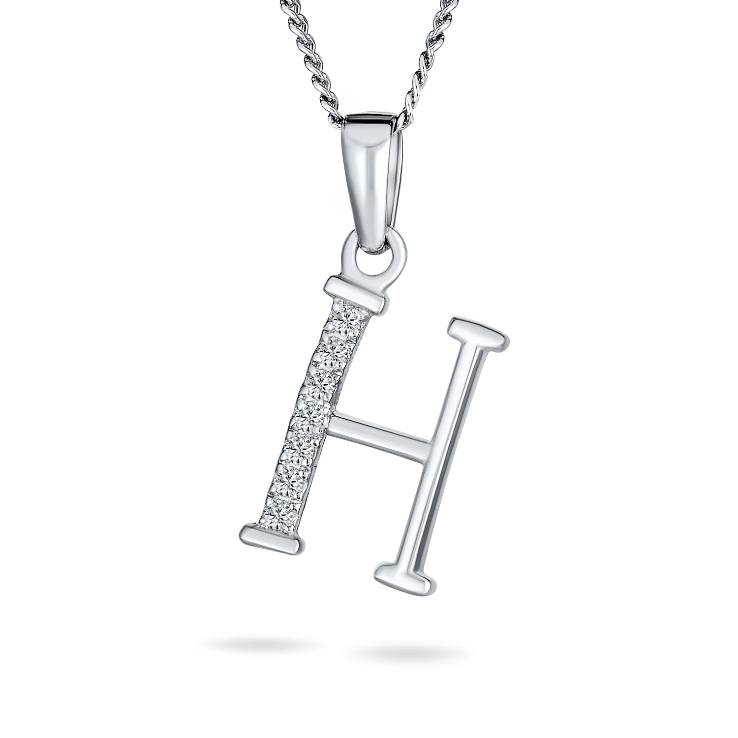 Delicate Pave CZ Block Letter Alphabet Pendant Necklace Sterling Silver - Image 7