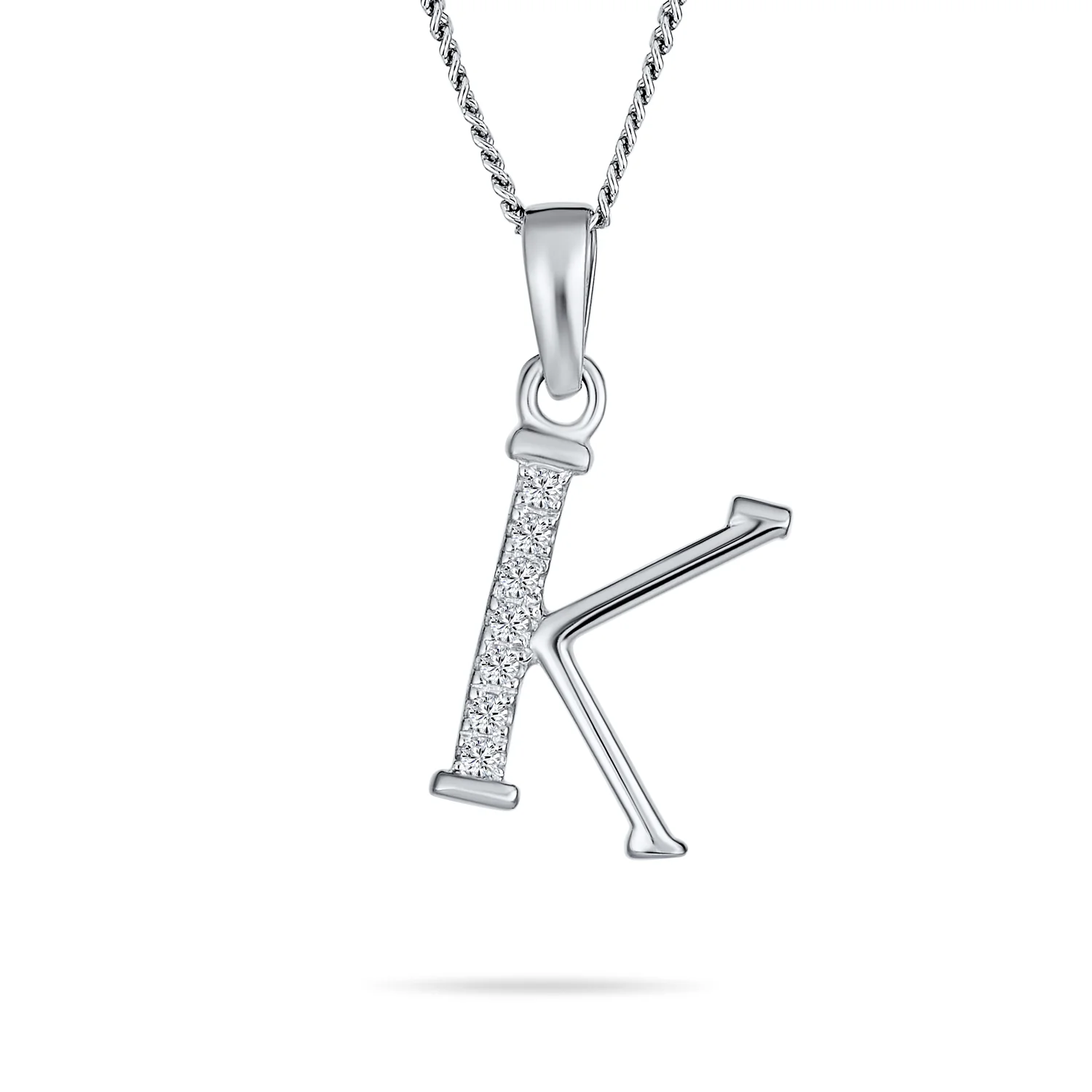 Delicate Pave CZ Block Letter Alphabet Pendant Necklace Sterling Silver - Image 9