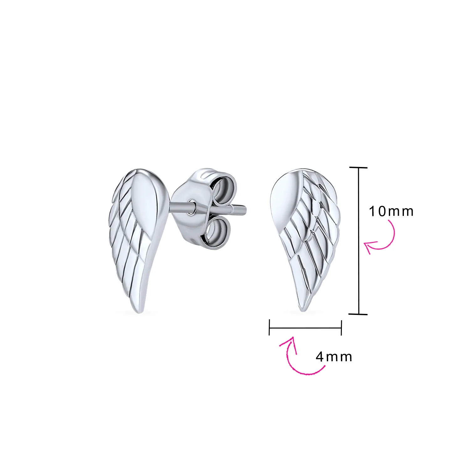 Delicate Guardian Angel Wing Feather Stud Earrings Silver - Image 4