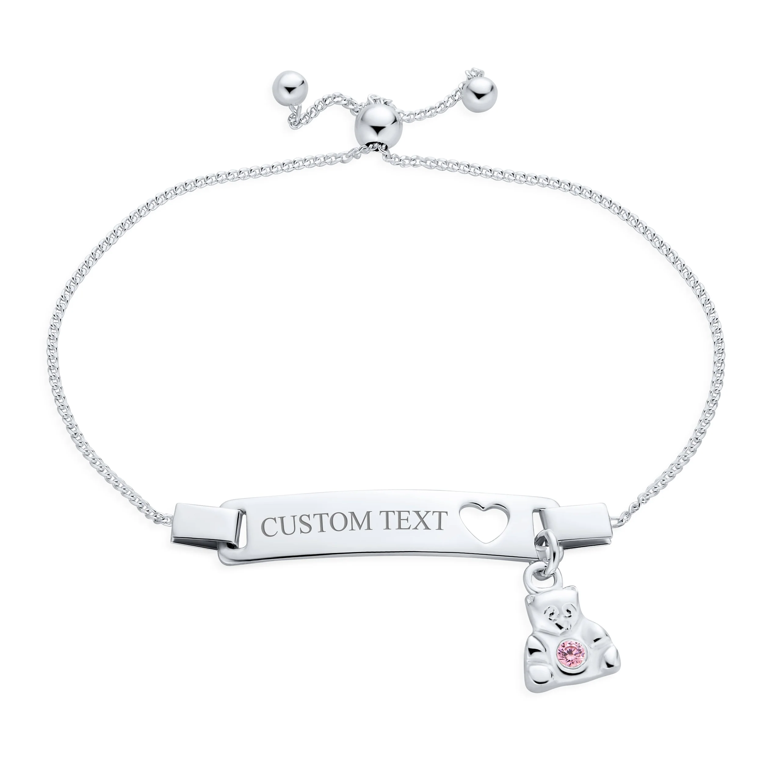 Petite Bear Charm Blank Name Identification ID Bolo Bracelet .925 Sterling Silver 5- 6" Adjustable - Image 4