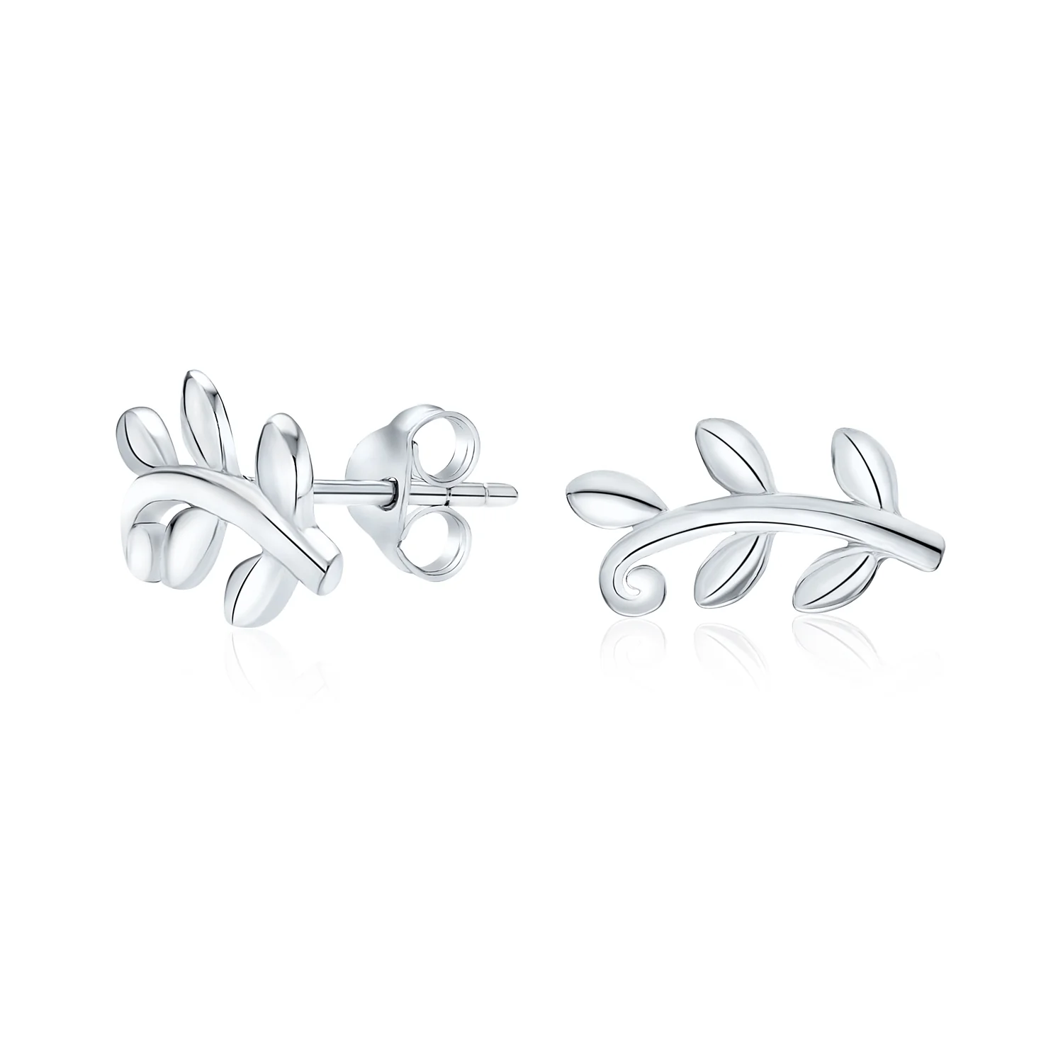 Bohemian Vine Laurel Leaf Nature Stud Earrings Silver