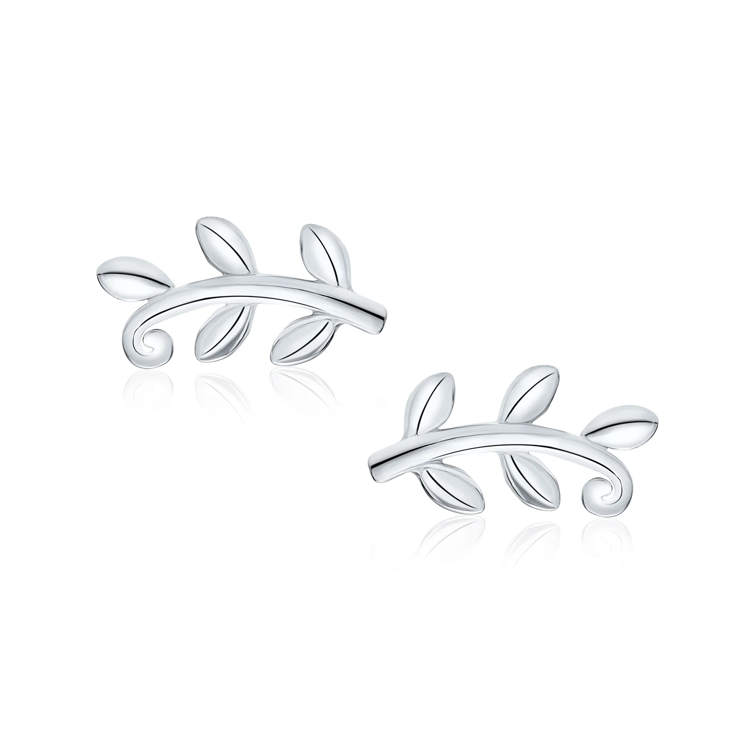 Bohemian Vine Laurel Leaf Nature Stud Earrings Silver - Image 2