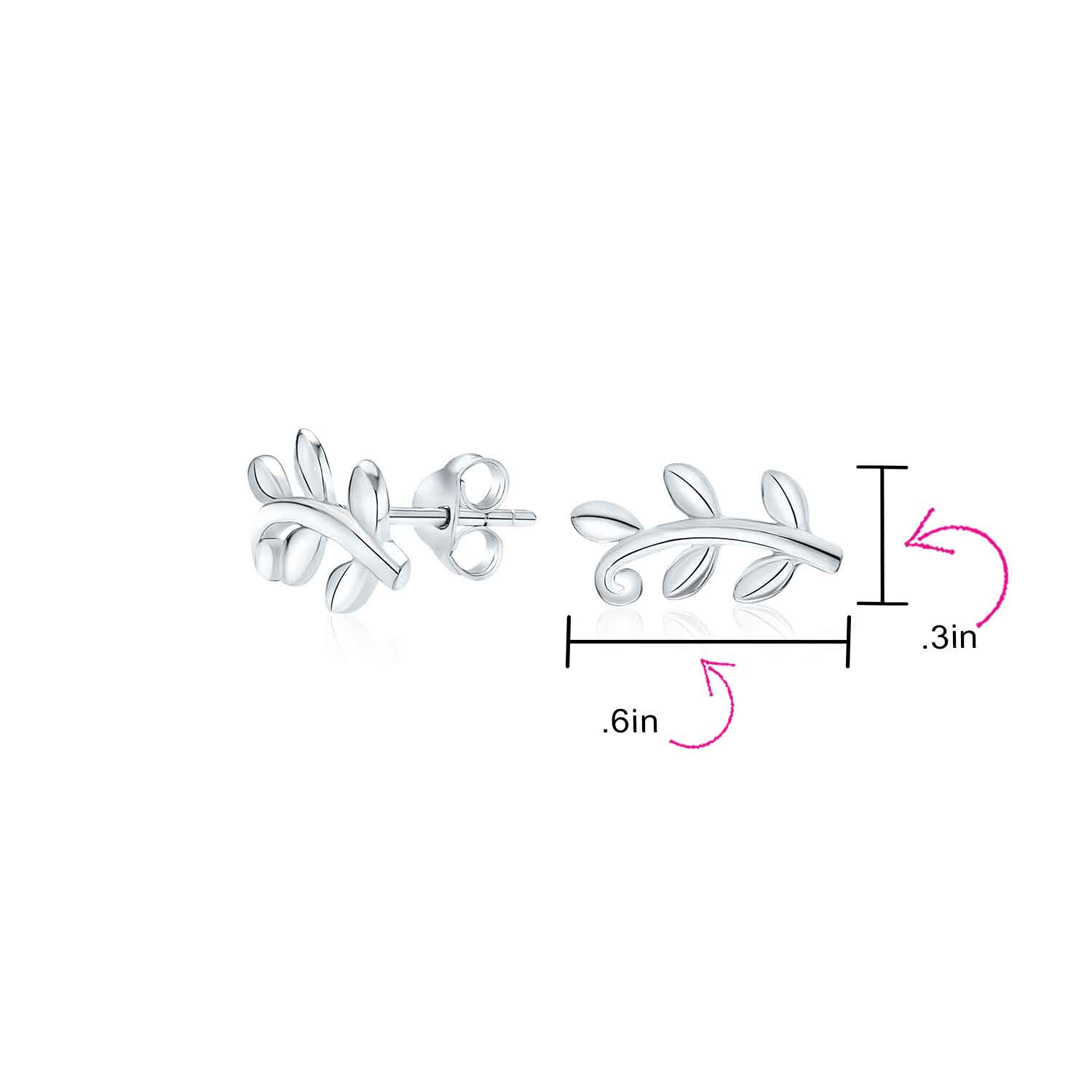 Bohemian Vine Laurel Leaf Nature Stud Earrings Silver - Image 4