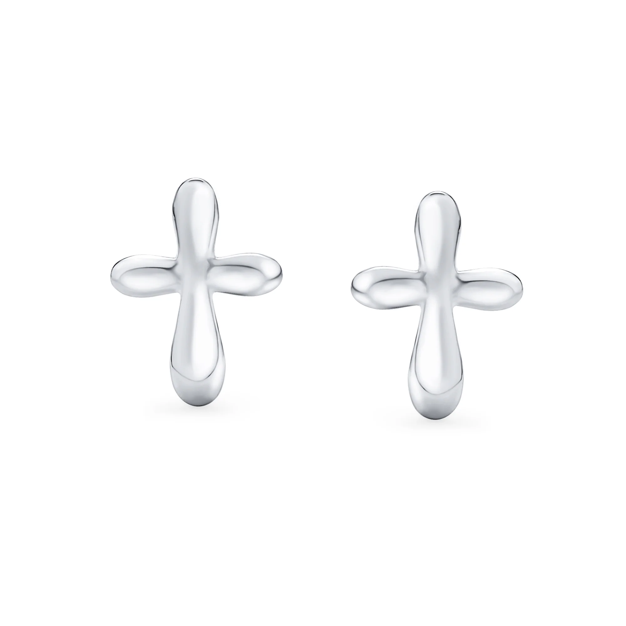 Religious Delicate Simple Minimalist Cross Stud Earrings .925 Sterling Silver - Image 2