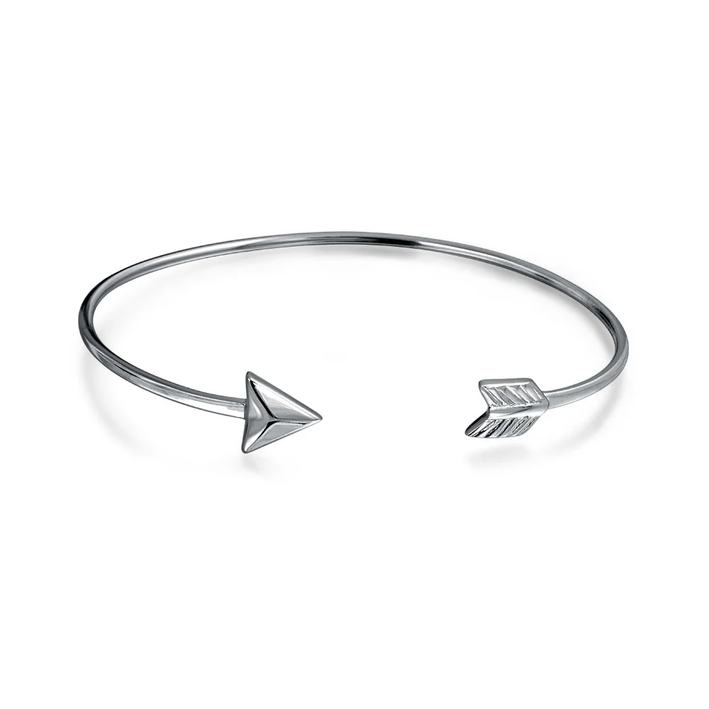 Delicate Minimalist Cupid's Arrow Bangle Bracelet Sterling Silver Stackable