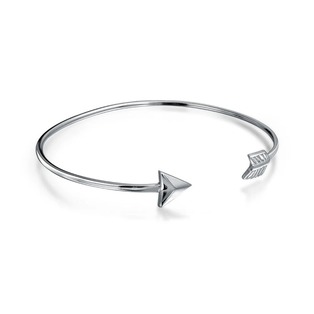 Delicate Minimalist Cupid's Arrow Bangle Bracelet Sterling Silver Stackable - Image 2