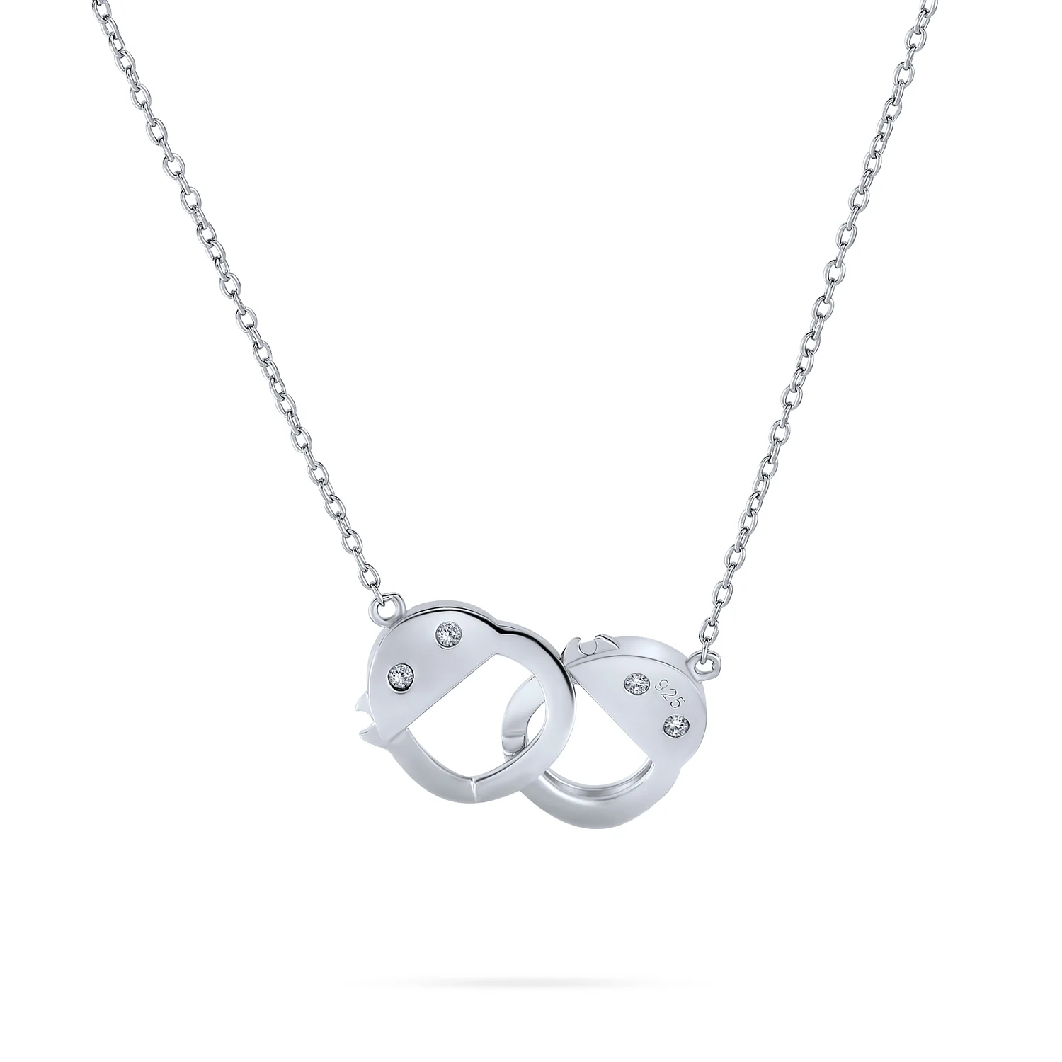 Delicate CZ Accent Handcuff Pendant Necklace & Bangle Bracelet Sterling Silver - Image 3