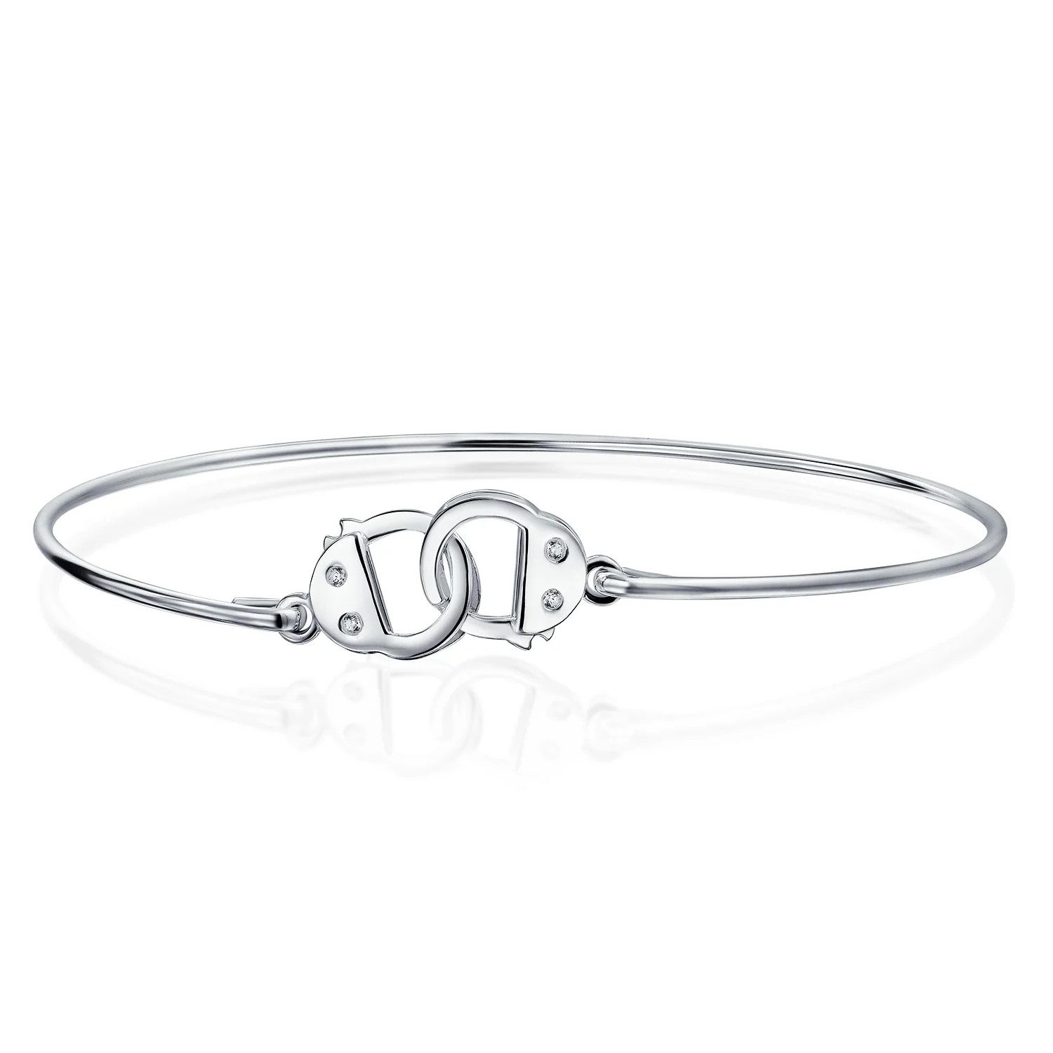 Delicate CZ Accent Handcuff Pendant Necklace & Bangle Bracelet Sterling Silver - Image 4