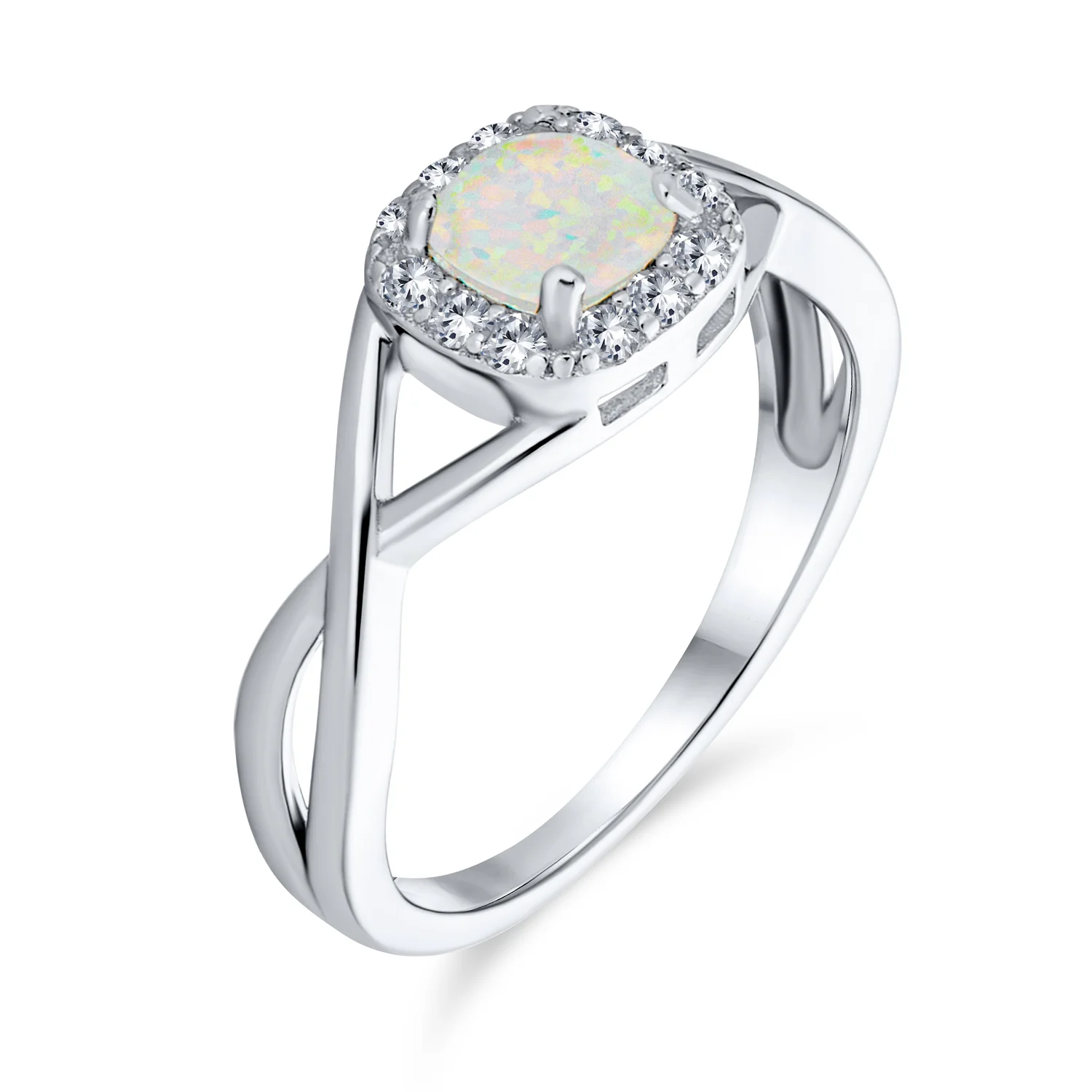 Delicate CZ Halo Square Princess Solitaire Opal Engagement Ring, Sterling Silver - Image 2