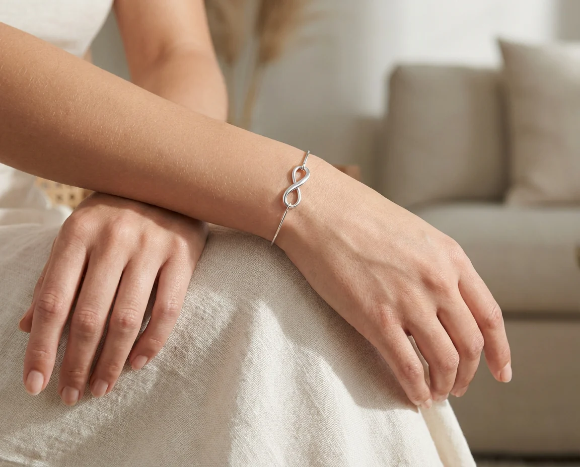 Delicate Minimalist Eternal Love Knot Infinity Bracelet Bangle Sterling Silver - Image 3