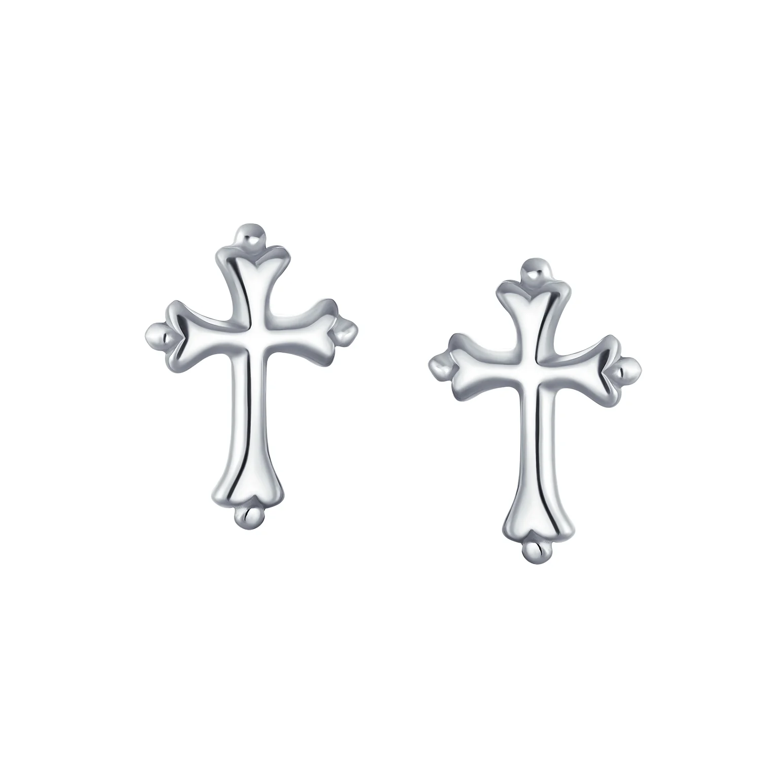 Delicate Fleur De Lis Cross Stud Earrings Sterling Silver Religious Jewelry Gift - Image 2