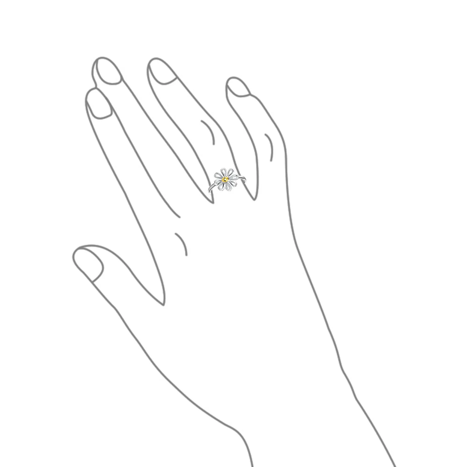 Tiny Two Tone Flower Daisy Ring Thin 1MM Band Gold Plated Sterling Silver - Image 3