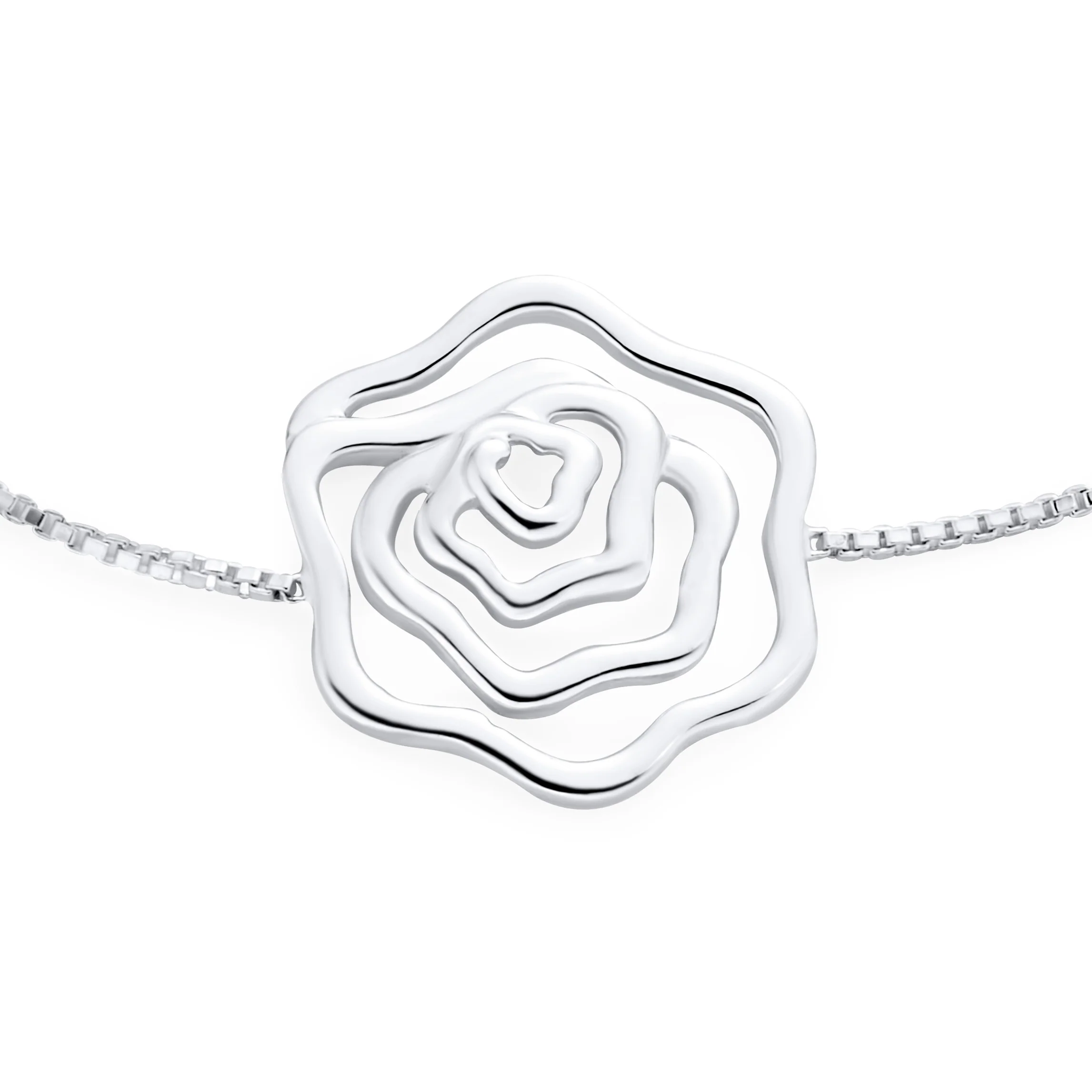 Delicate Garden Flower Strand Bracelet with Open Rose Slide in Sterling Silver - Image 2