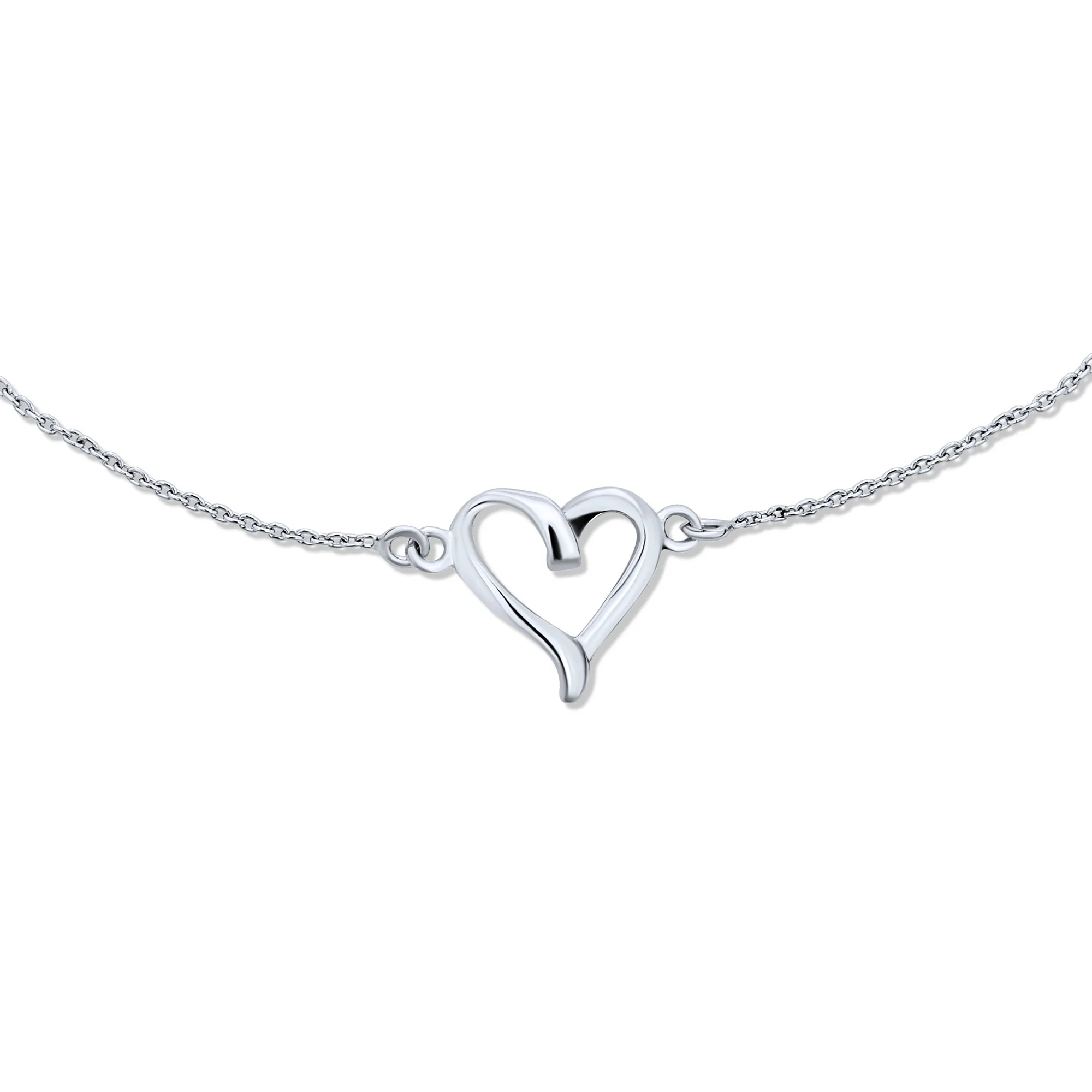 Delicate Heart Anklet Bracelet Silver 9-10 Inch Extender - Image 2