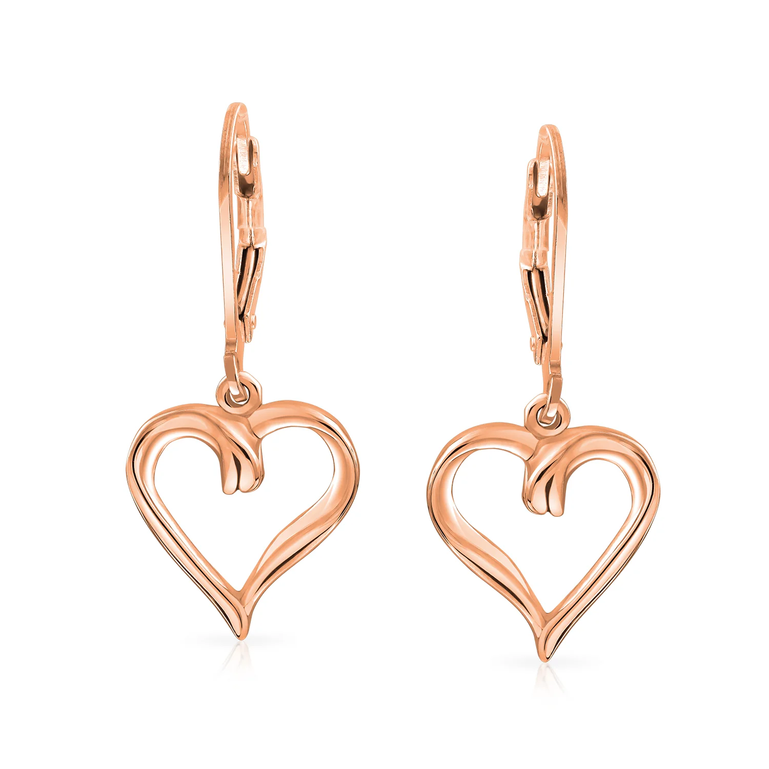 Delicate Open Heart Shaped Dangle Earrings Rose Gold Plated Sterling Silver - Image 5