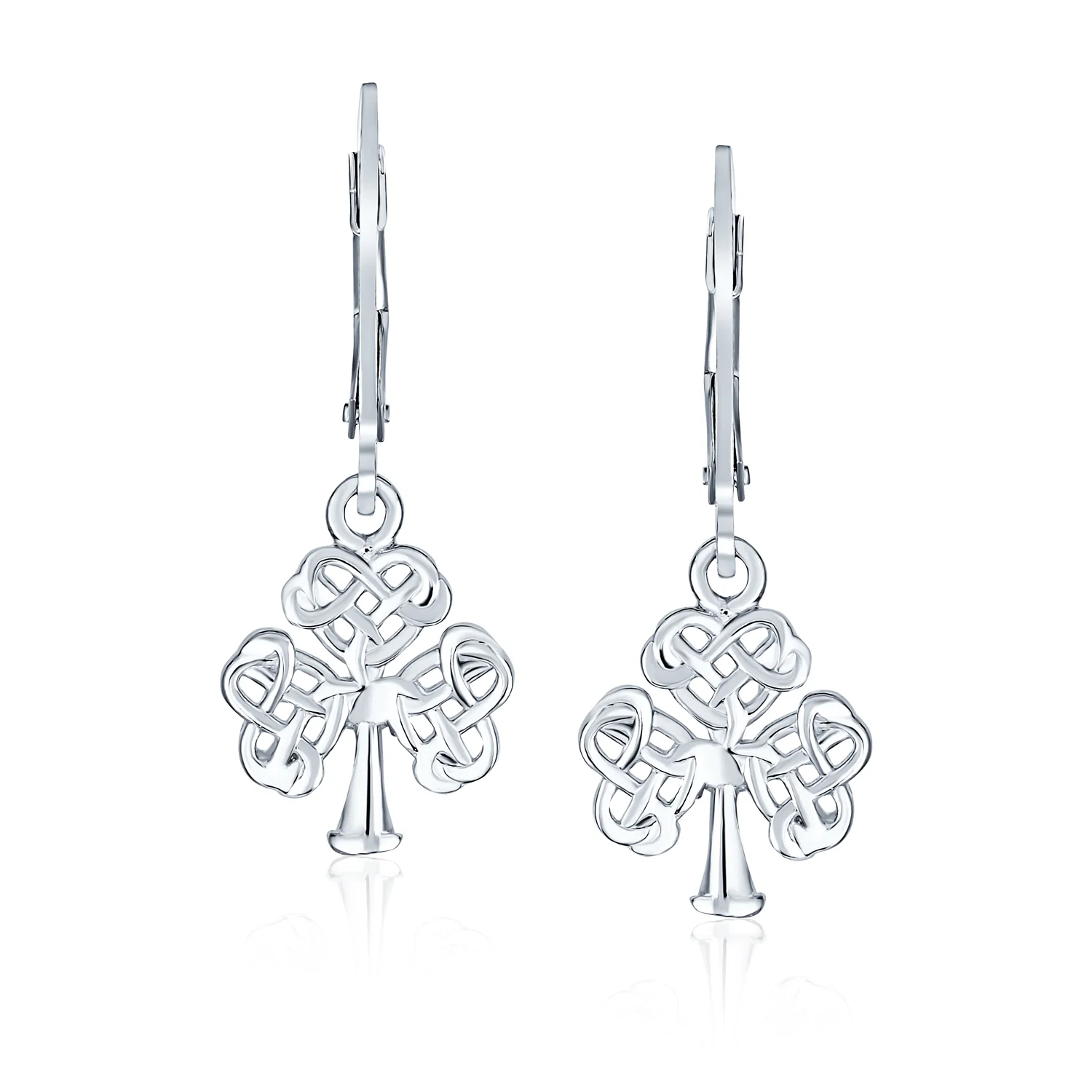 Delicate Irish Triquetra Heart Celtic Knot Clover Dangle Earrings Silver - Image 2