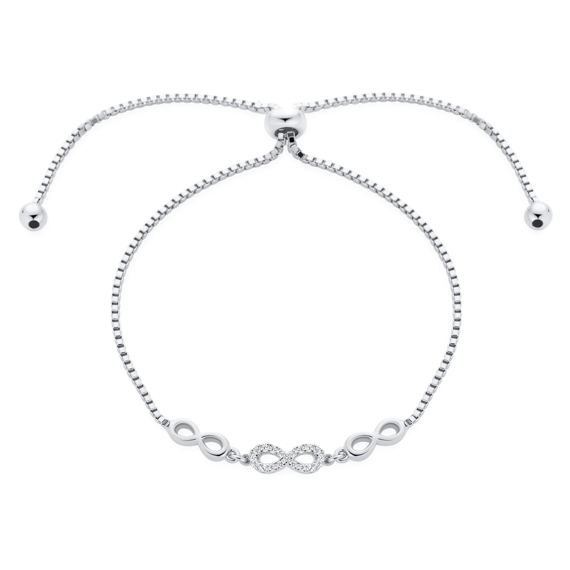 Delicate Chain Link Bracelet Love Knot Trio Infinity Bolo 14K Gold Plated Silver