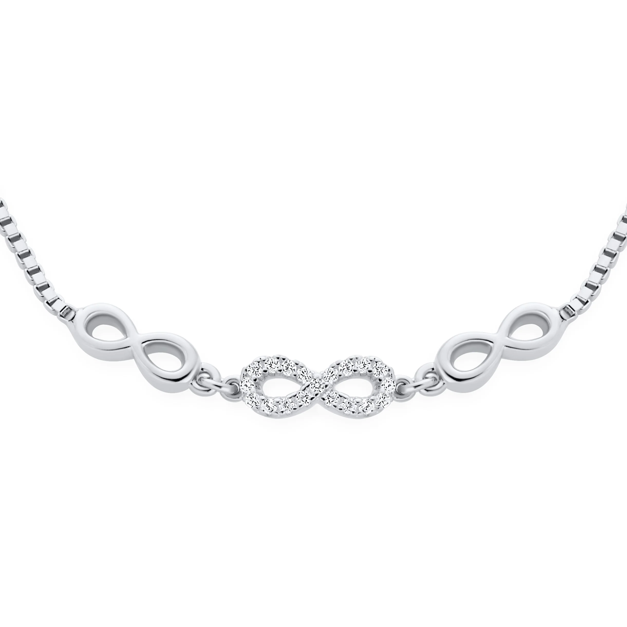 Delicate Chain Link Bracelet Love Knot Trio Infinity Bolo 14K Gold Plated Silver - Image 3