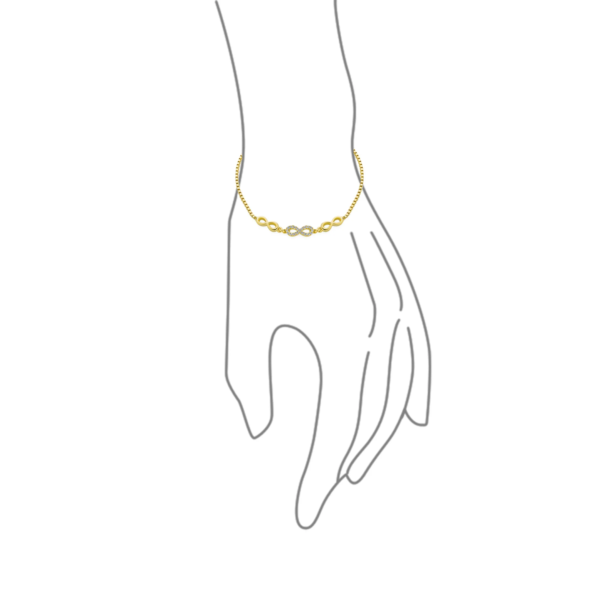 Delicate Chain Link Bracelet Love Knot Trio Infinity Bolo 14K Gold Plated Silver - Image 6