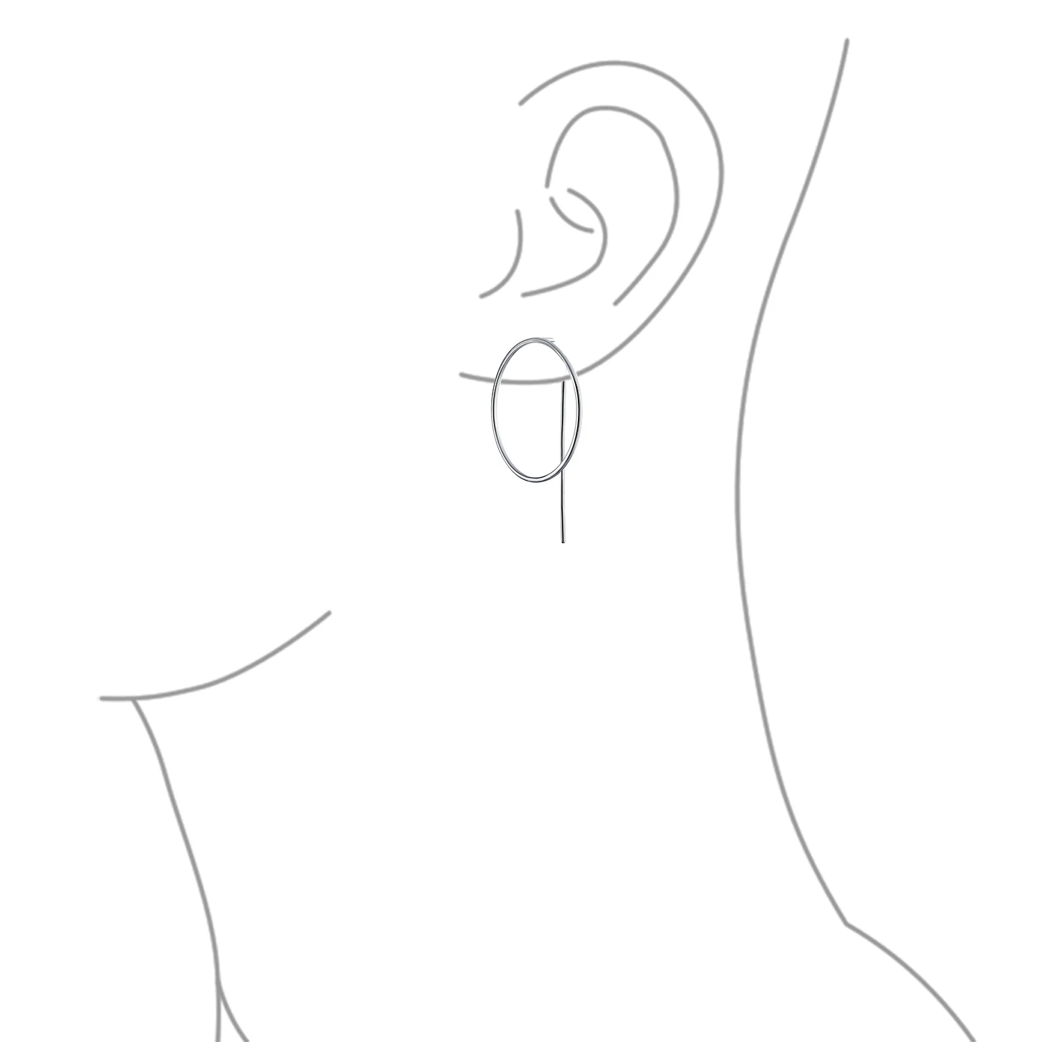 Modern Minimalist Geometric Round Open Circle Hoop Threader Earrings .925 Sterling Silver - Image 3