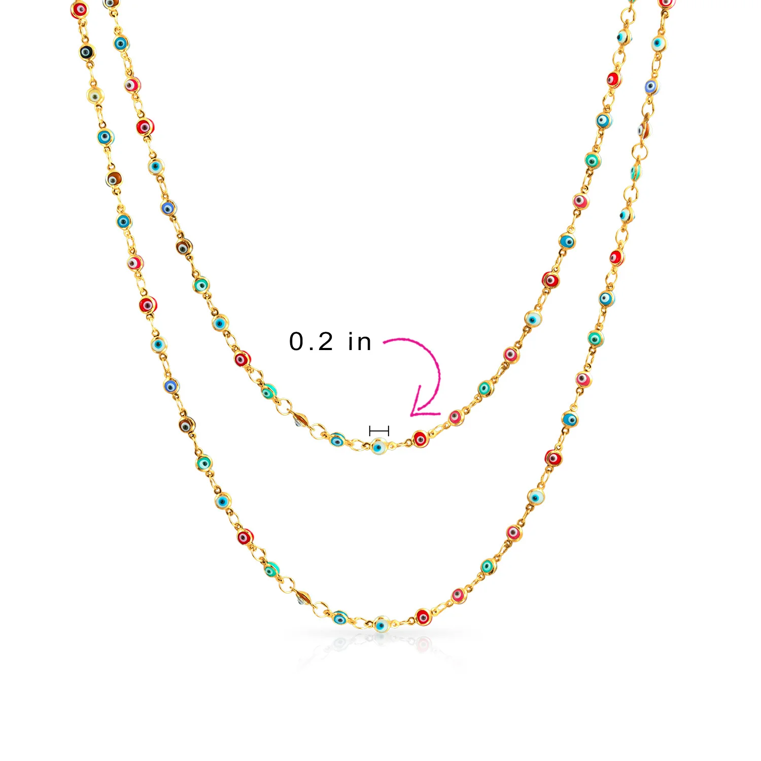 Delicate Multi-Color Strand Necklace Evil Eye 14K Gold Plated Sterling Silver - Image 3