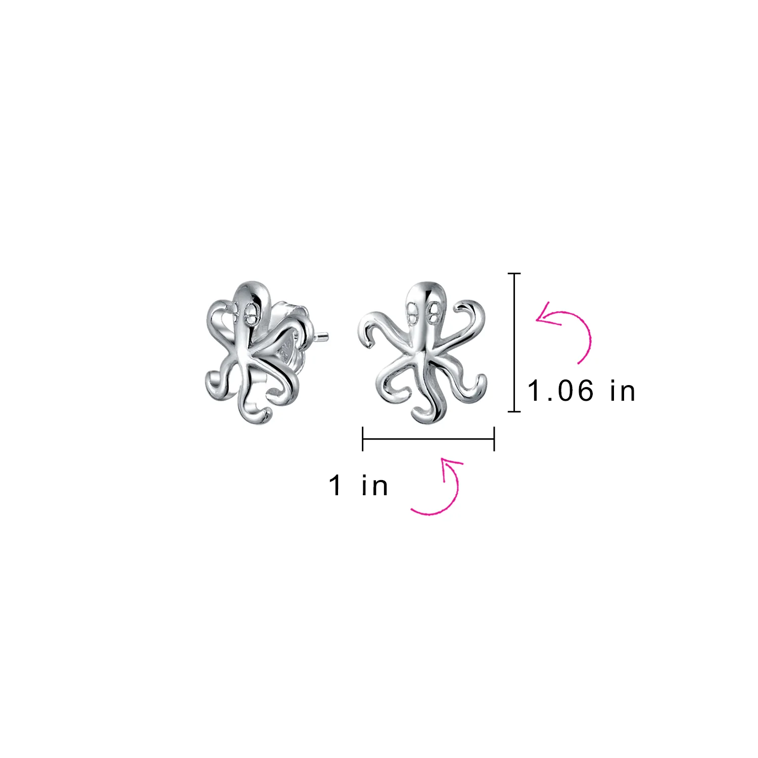 Tiny Nautical Ocean Marine Life Squid Octopus Stud Earrings .925 Sterling Silver - Image 4
