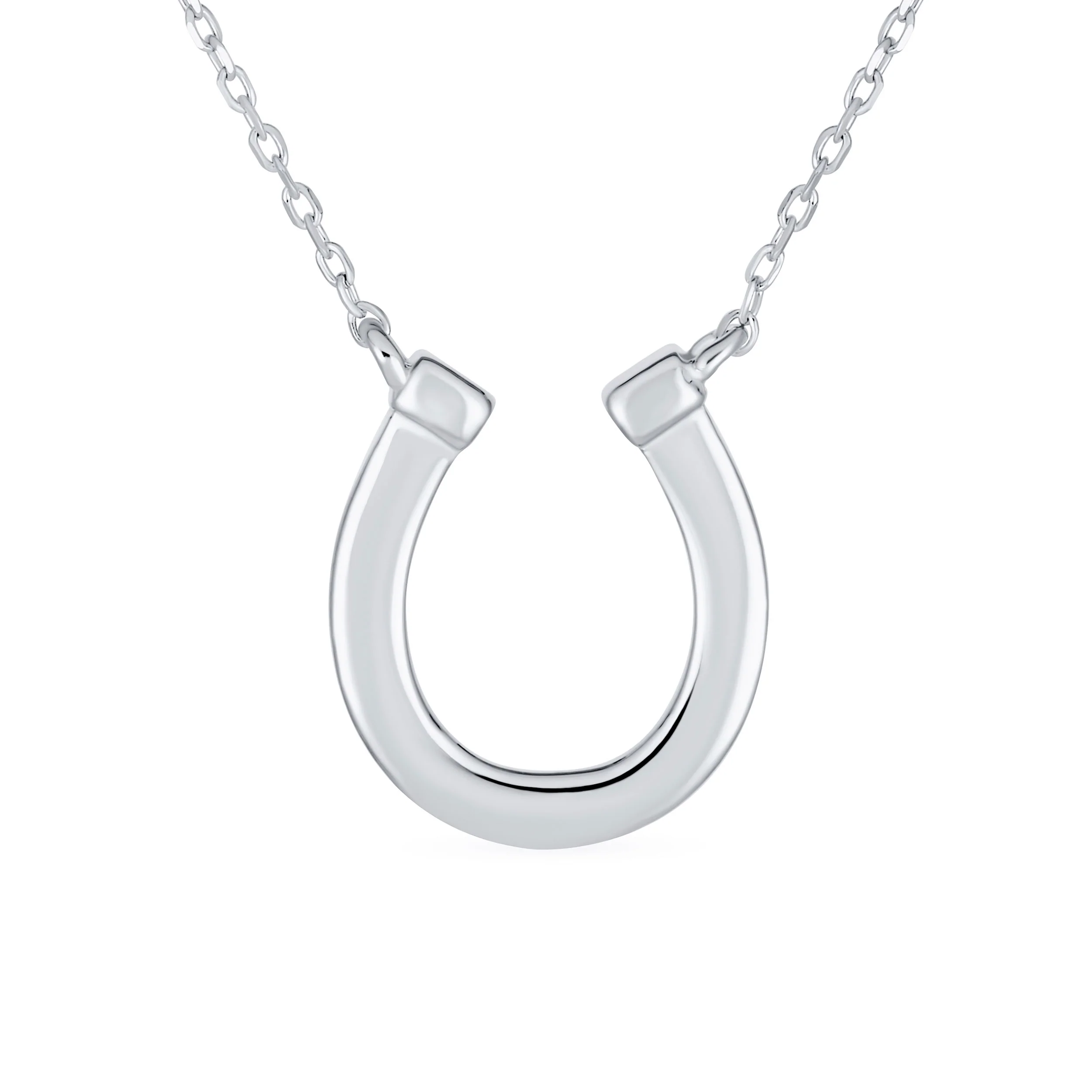 Delicate Created Opal Good Luck Charm Horseshoe Necklace Pendant Sterling Silver - Image 3