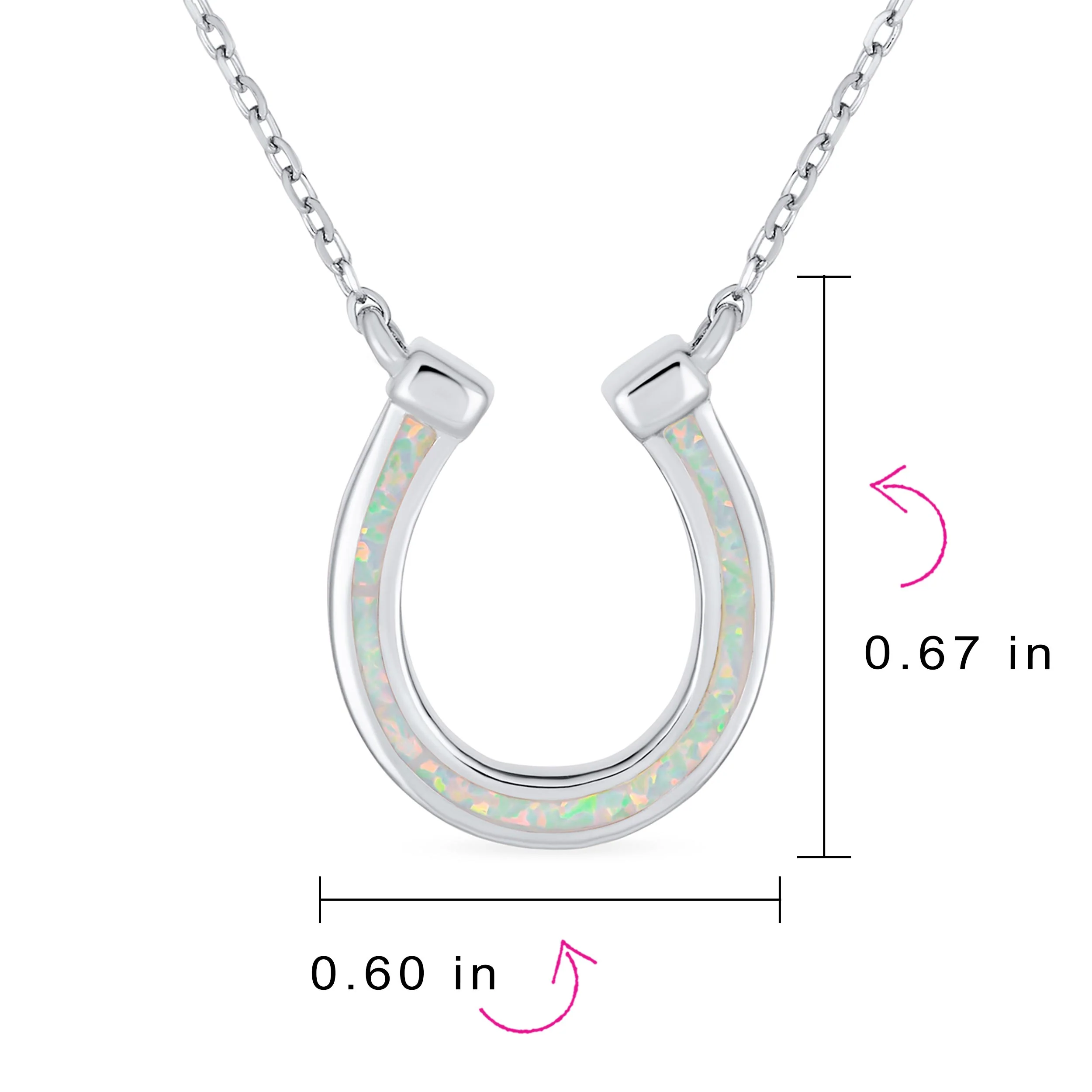 Delicate Created Opal Good Luck Charm Horseshoe Necklace Pendant Sterling Silver - Image 7