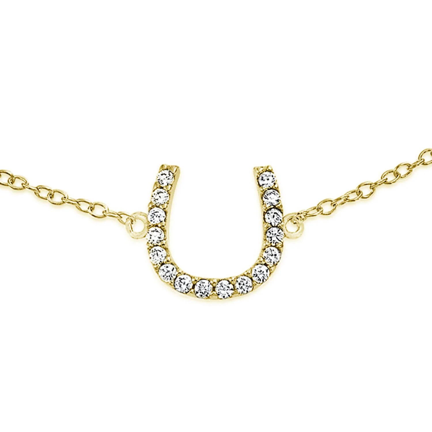 Pave CZ Horseshoe Anklet Ankle Bracelet Gold Plated Sterling Silver 9-10 Inch - Image 4