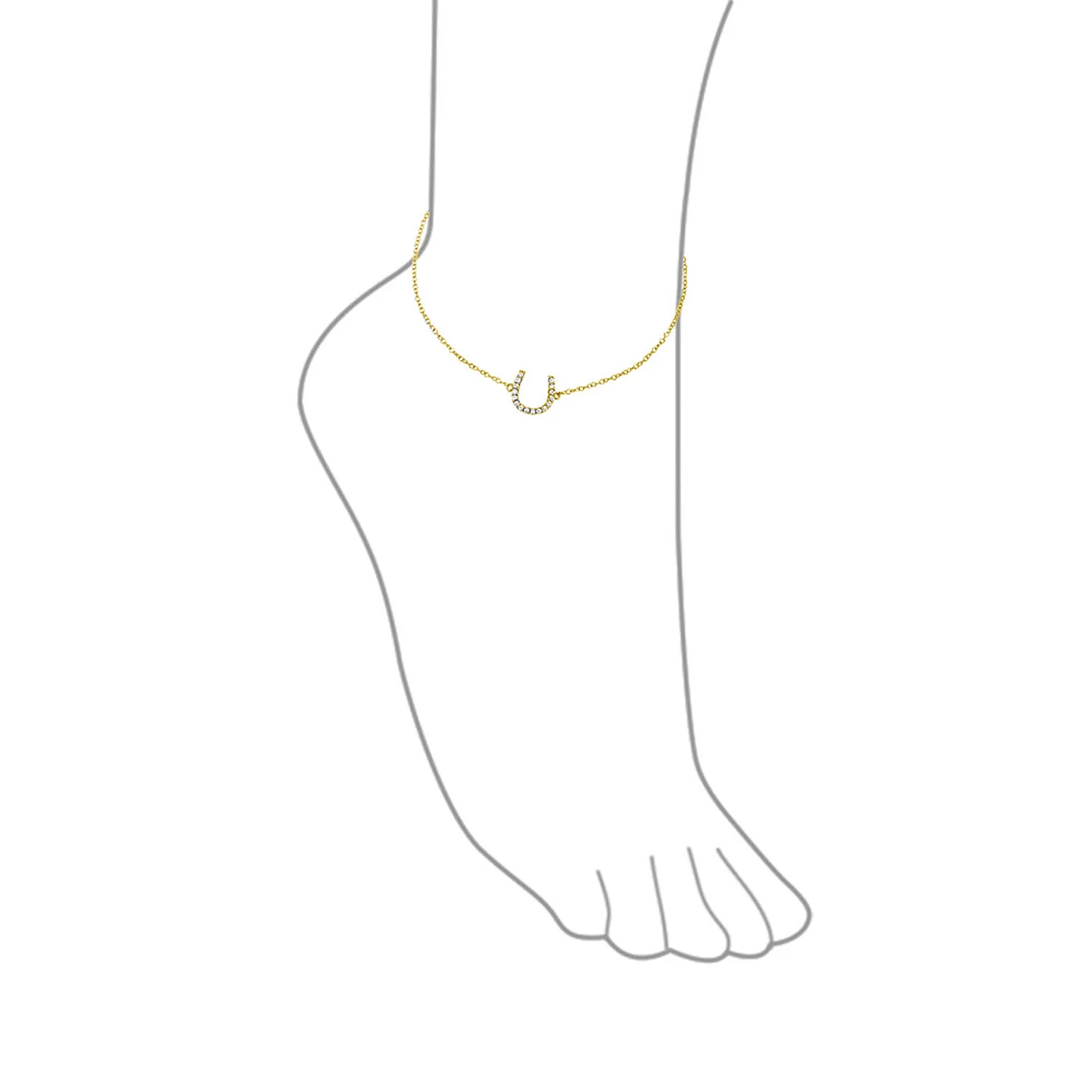 Pave CZ Horseshoe Anklet Ankle Bracelet Gold Plated Sterling Silver 9-10 Inch - Image 6
