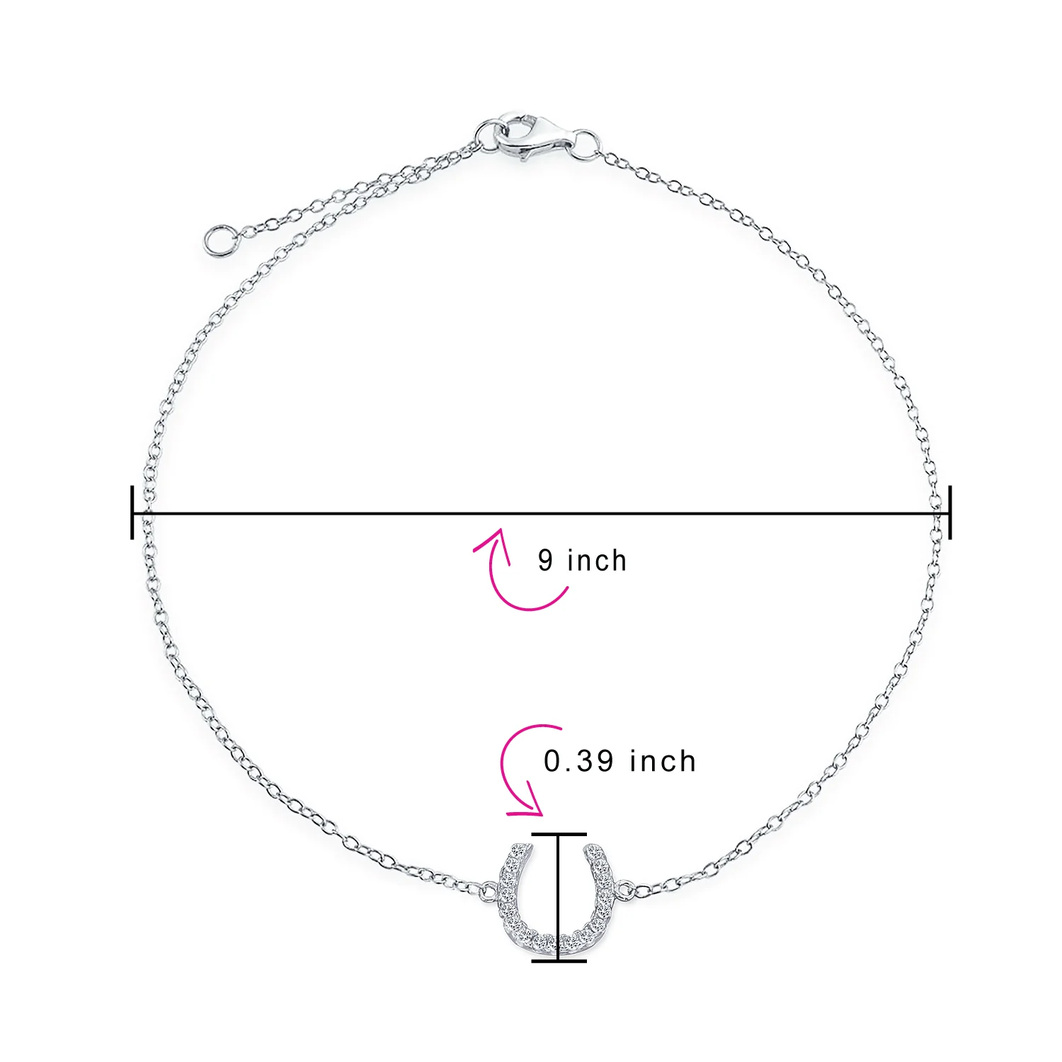 Pave CZ Horseshoe Anklet Ankle Bracelet Gold Plated Sterling Silver 9-10 Inch - Image 8