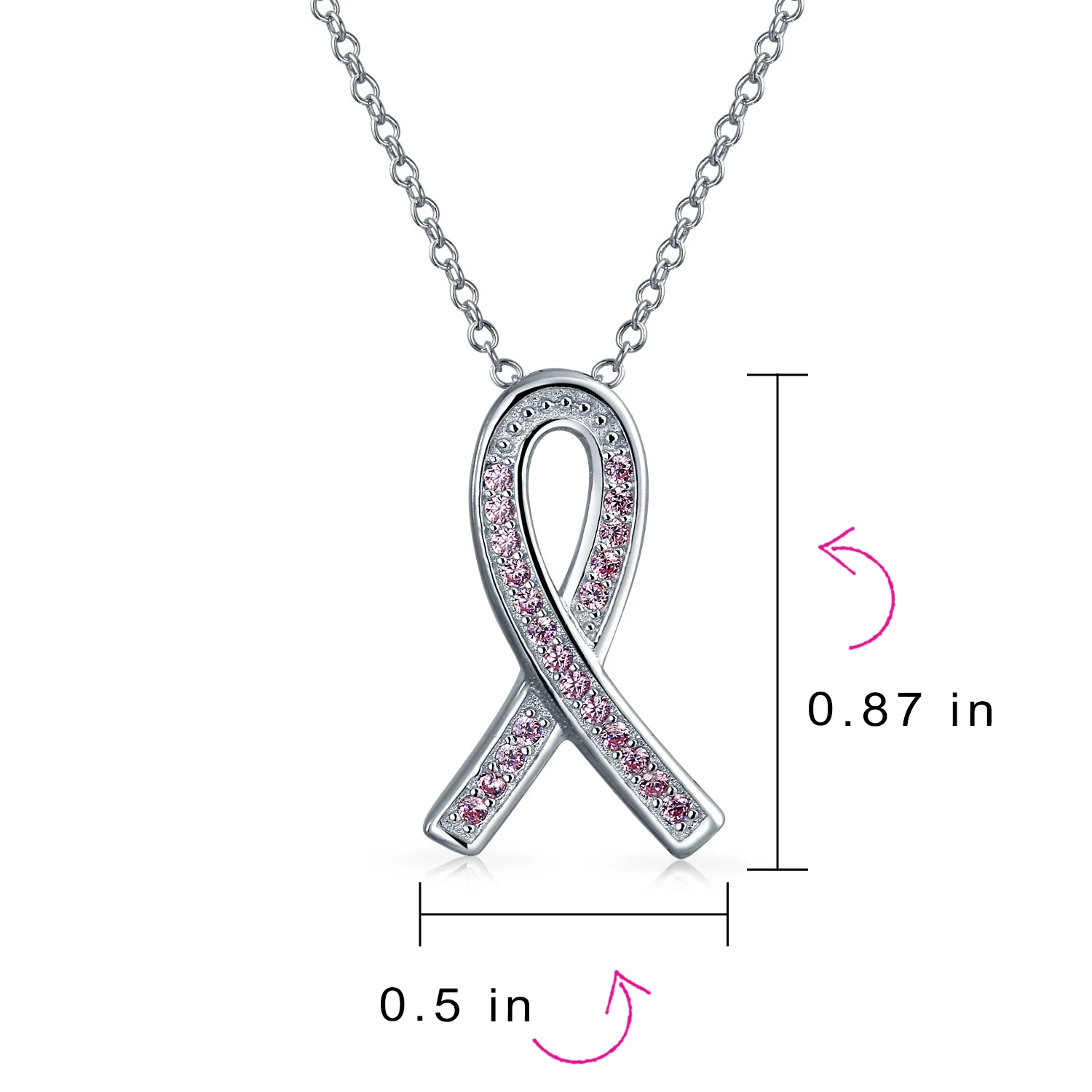Delicate Pink CZ Ribbon Breast Cancer Survivor Pendant Necklace Sterling Silver - Image 3