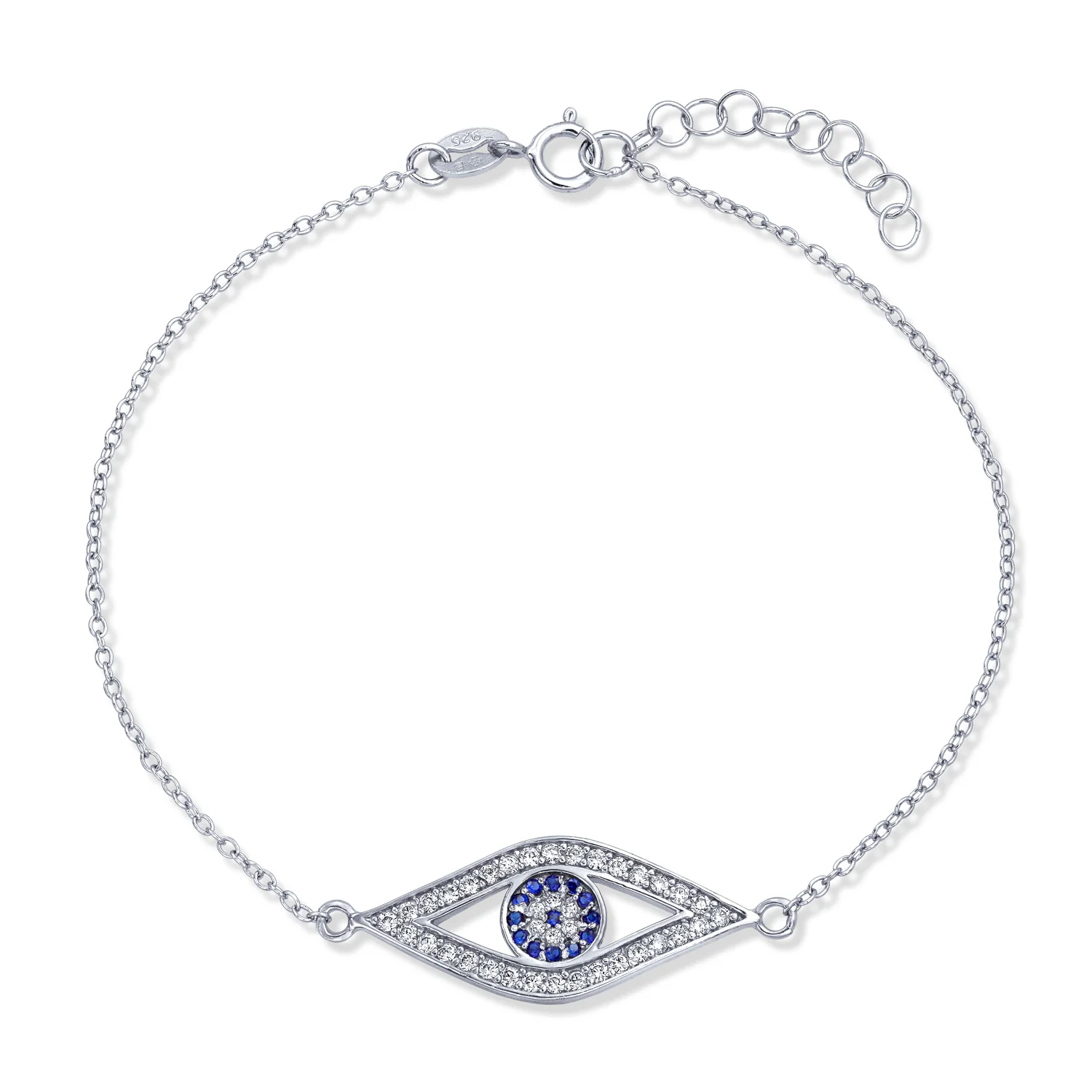 Delicate Protect Evil Eye Charm Bracelet CZ Rose Gold Plated .925 Silver