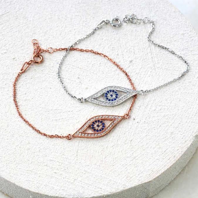 Delicate Protect Evil Eye Charm Bracelet CZ Rose Gold Plated .925 Silver - Image 10