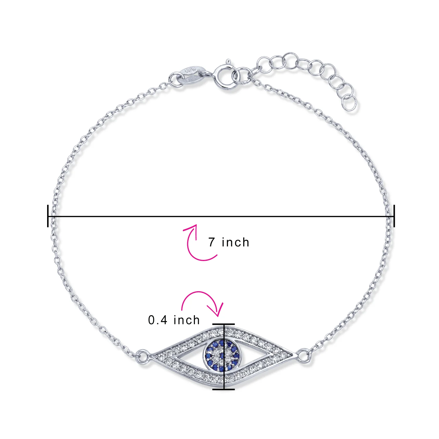 Delicate Protect Evil Eye Charm Bracelet CZ Rose Gold Plated .925 Silver - Image 6