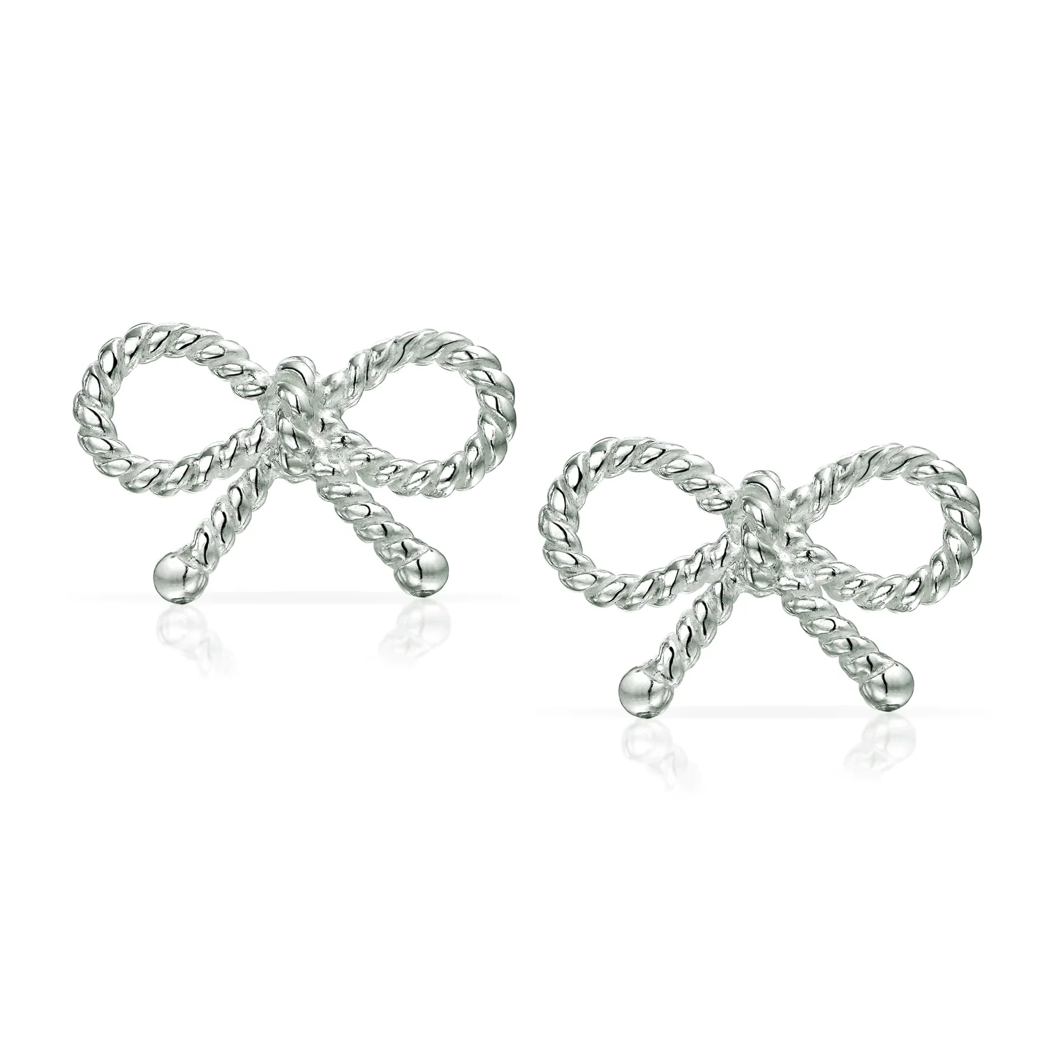Simple Thin Twist Rope Cable Ribbon Bow Stud Earrings Rose Gold Plated Silver - Image 3