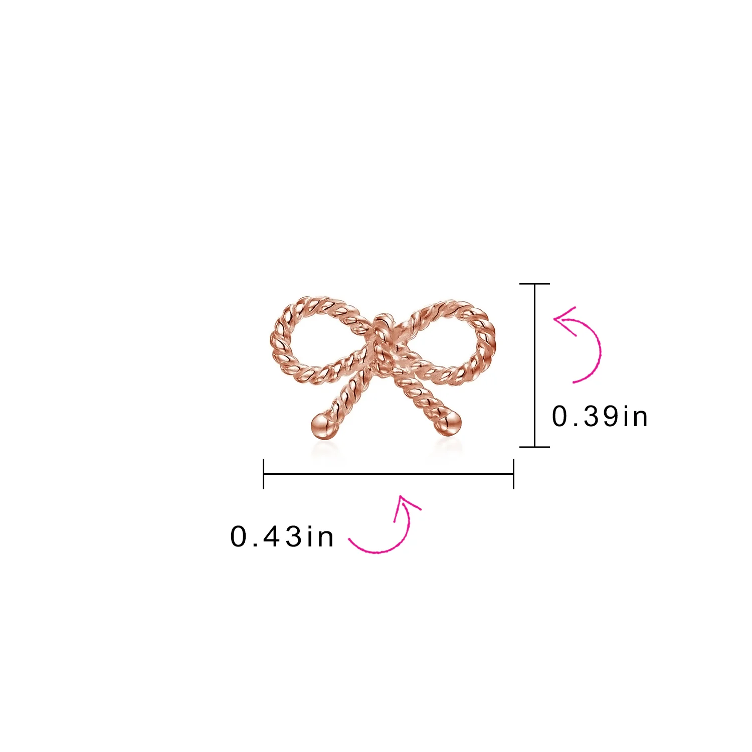 Simple Thin Twist Rope Cable Ribbon Bow Stud Earrings Rose Gold Plated Silver - Image 8