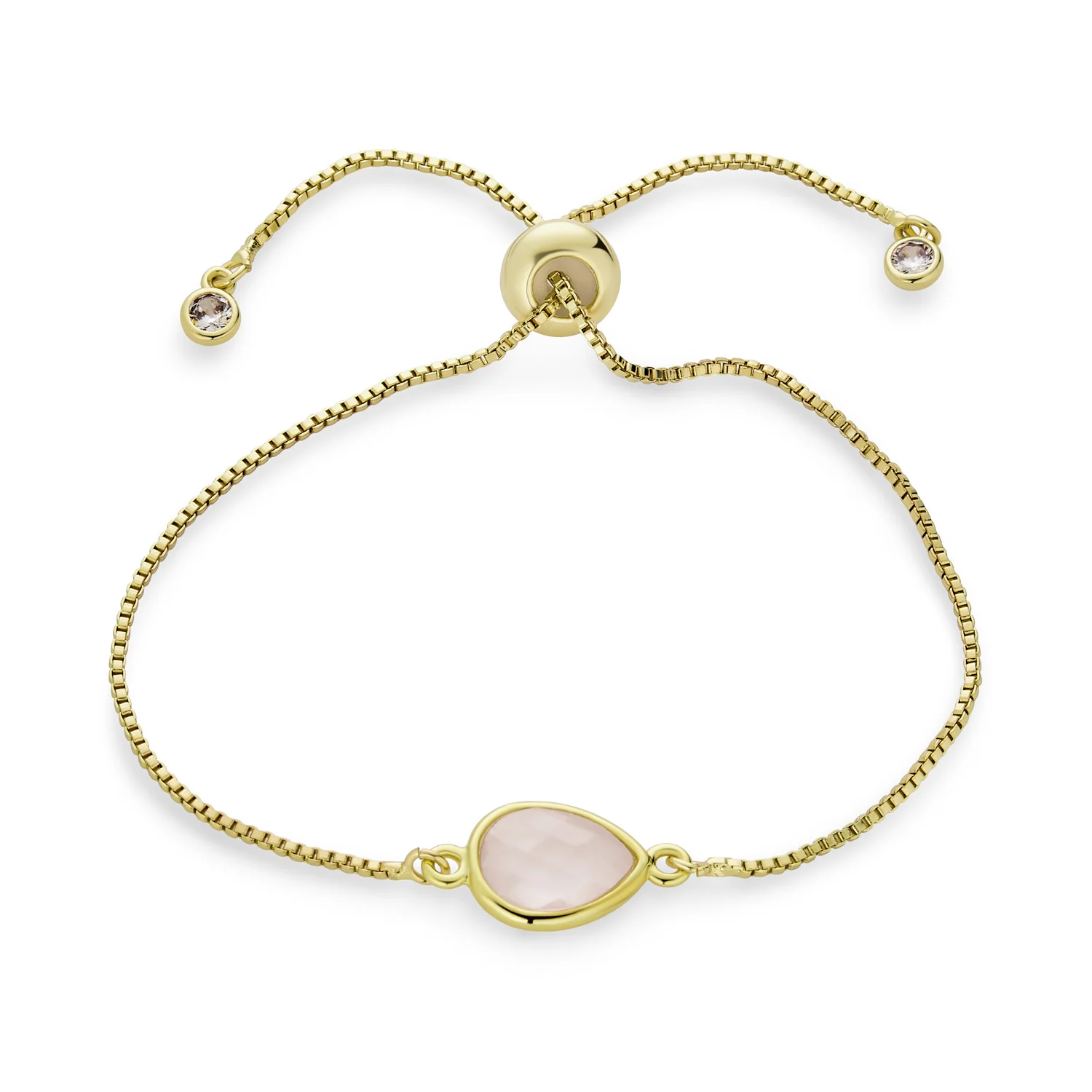 Delicate Rose Quartz Jewelry Set Earrings Bracelet & Pendant in 18K Gold Plated - Image 3