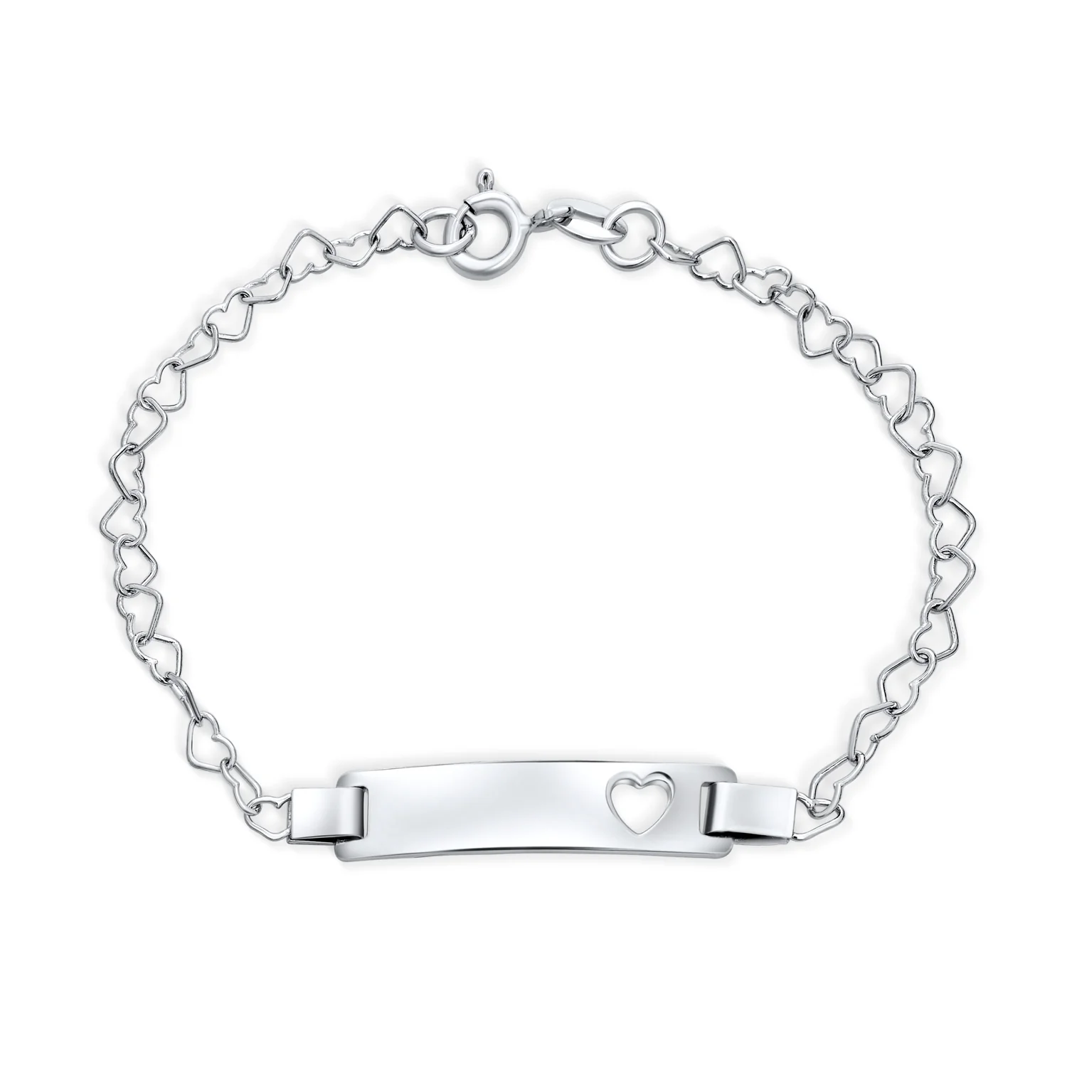 Delicate Petite Heart Blank Name Identification ID Bracelet .925 Sterling Silver 6"