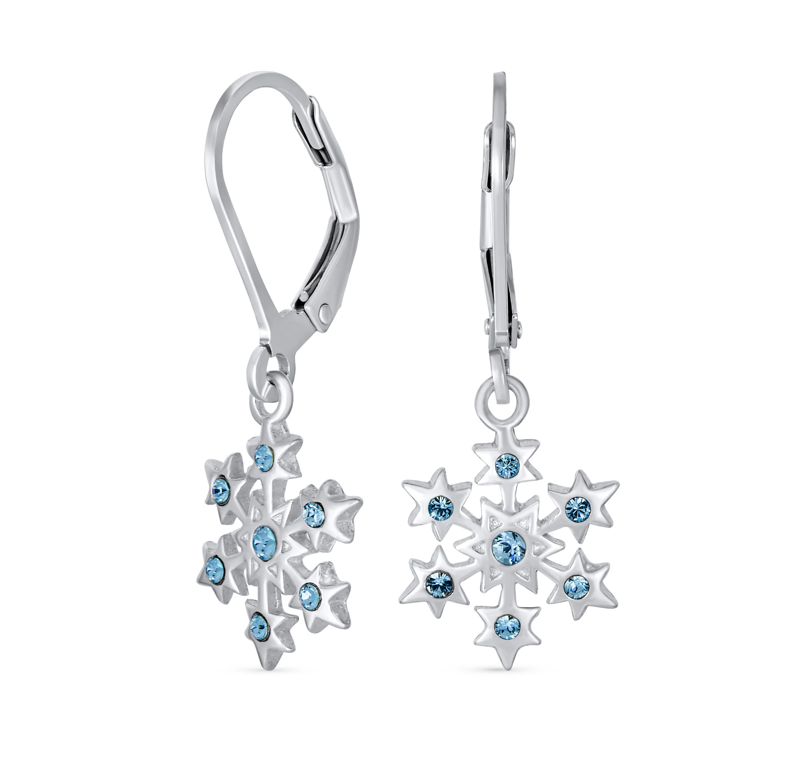 Delicate Holiday Dangle Chandelier Earrings with Snowflake Star Sterling Silver