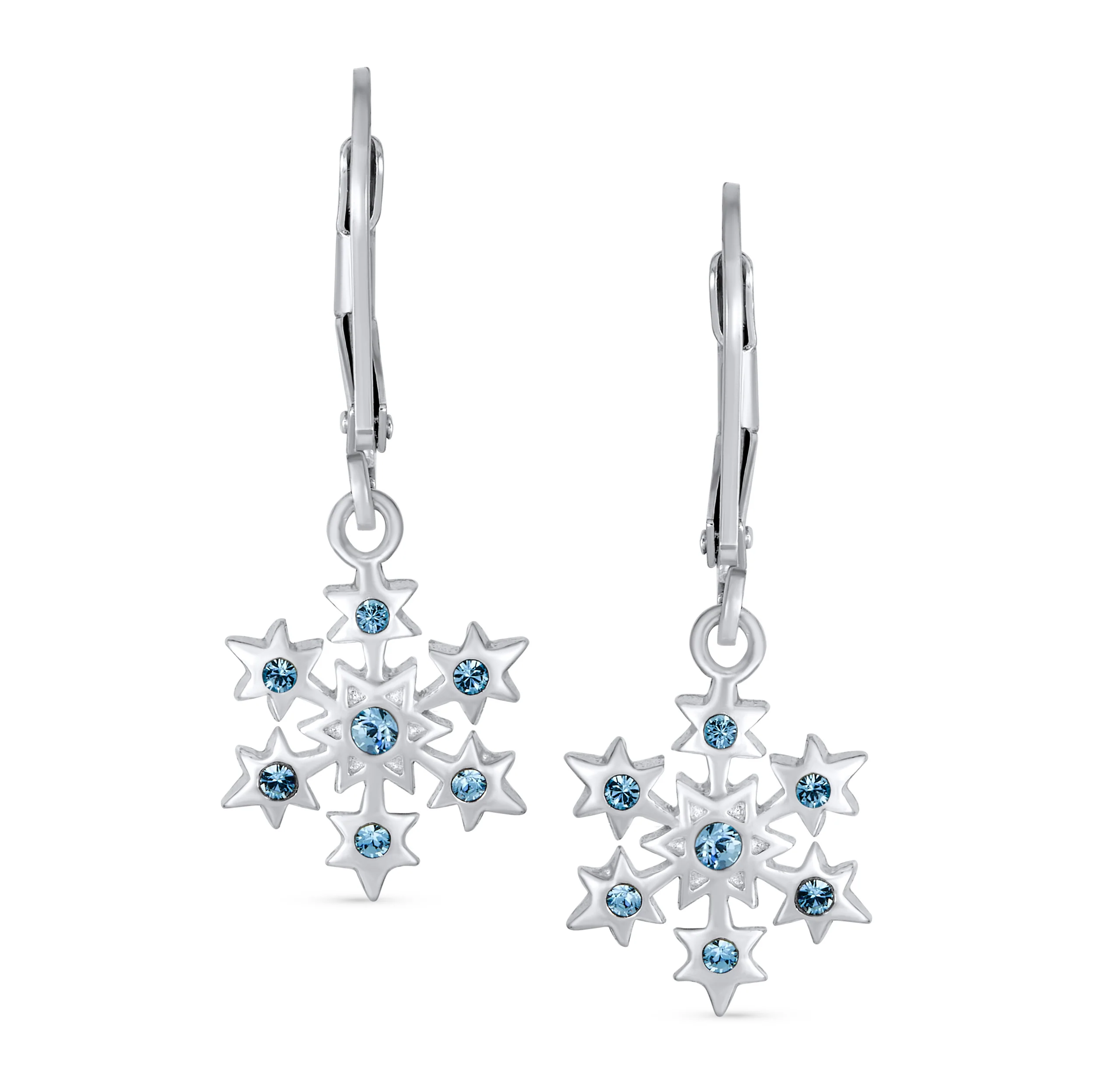 Delicate Holiday Dangle Chandelier Earrings with Snowflake Star Sterling Silver - Image 2