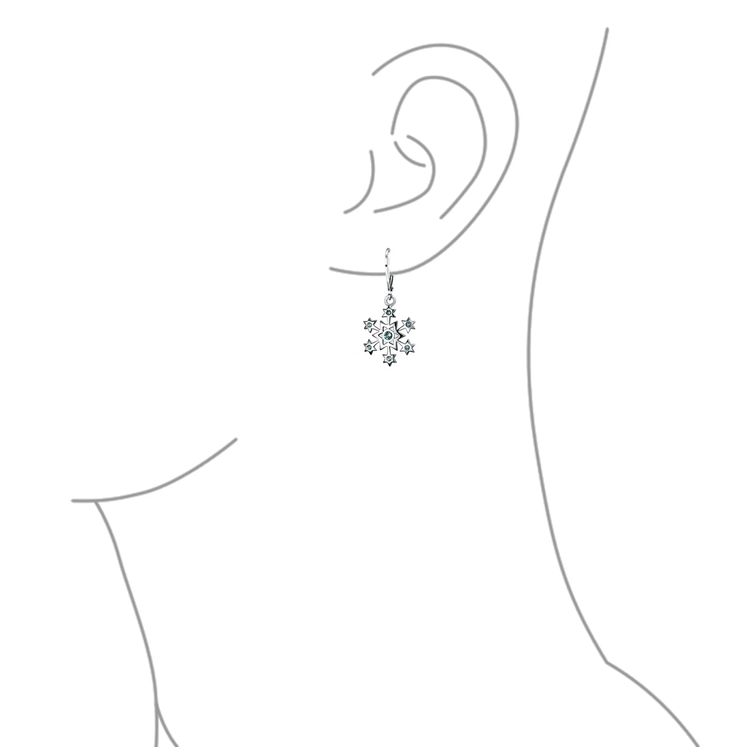 Delicate Holiday Dangle Chandelier Earrings with Snowflake Star Sterling Silver - Image 3