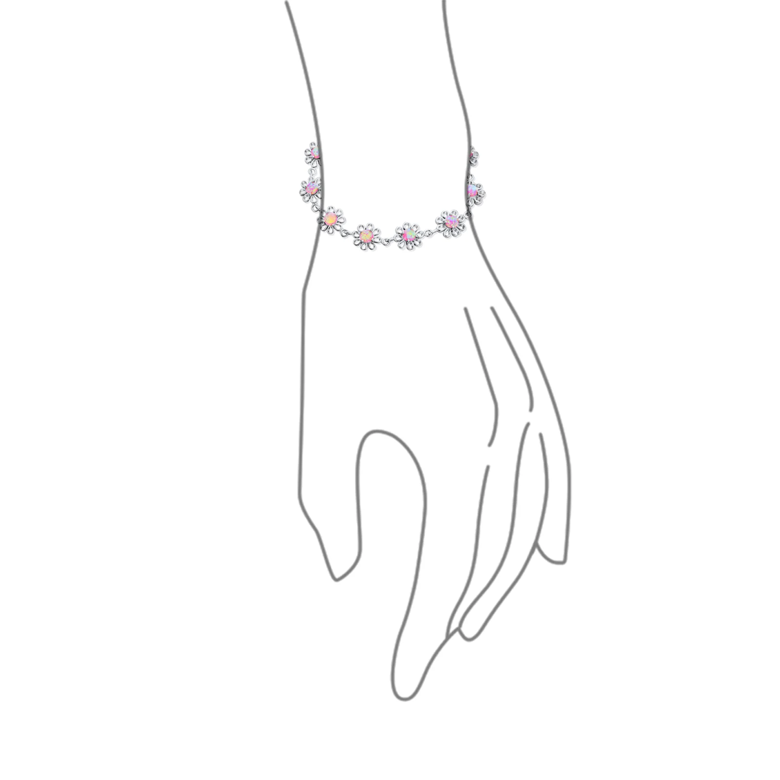 White Created Opal Multi Daisy Charms Sation Link Bracelet Sterling Silver 7.5 Inch - Image 4