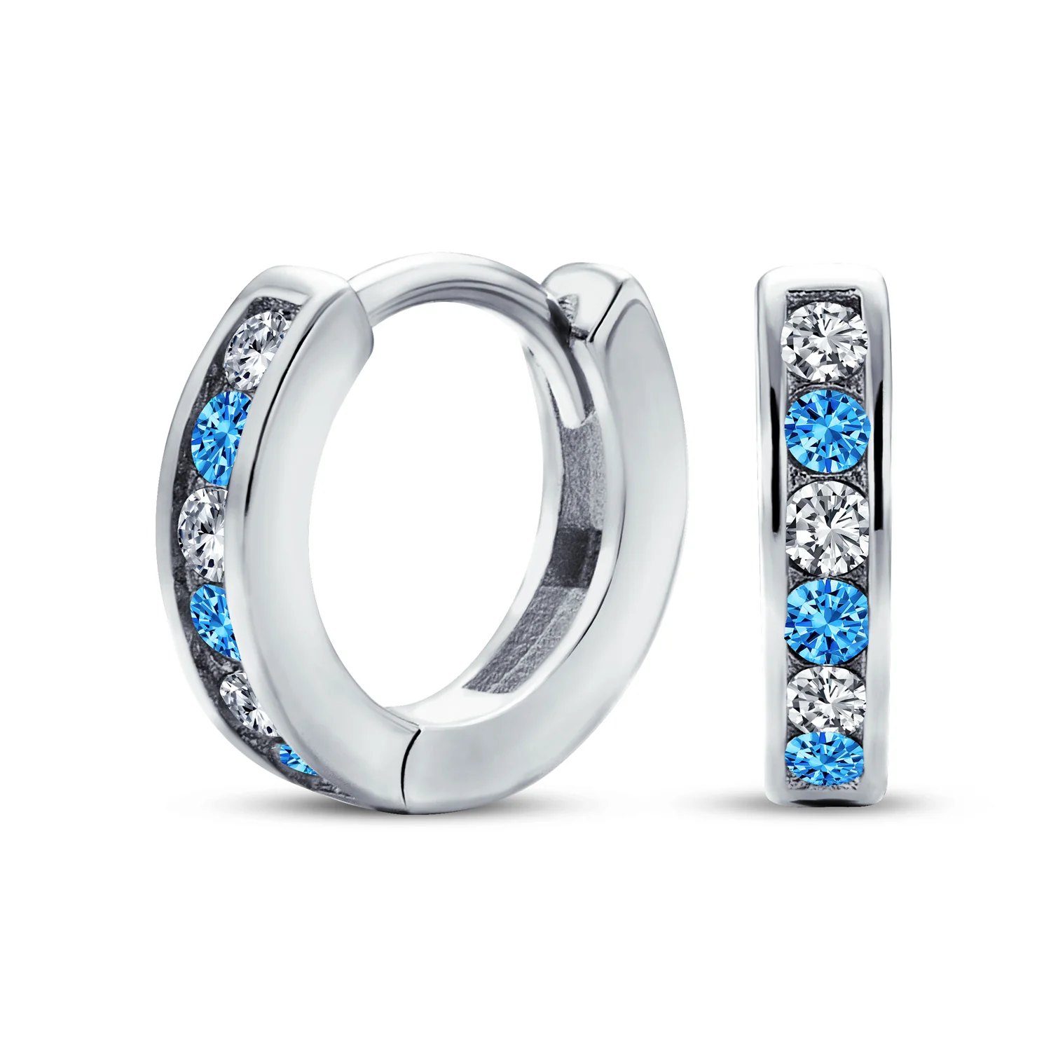 Tiny CZ Channel Set Cubic Zirconia Huggie Mini Hoop Earrings .925 Sterling Silver - Image 10
