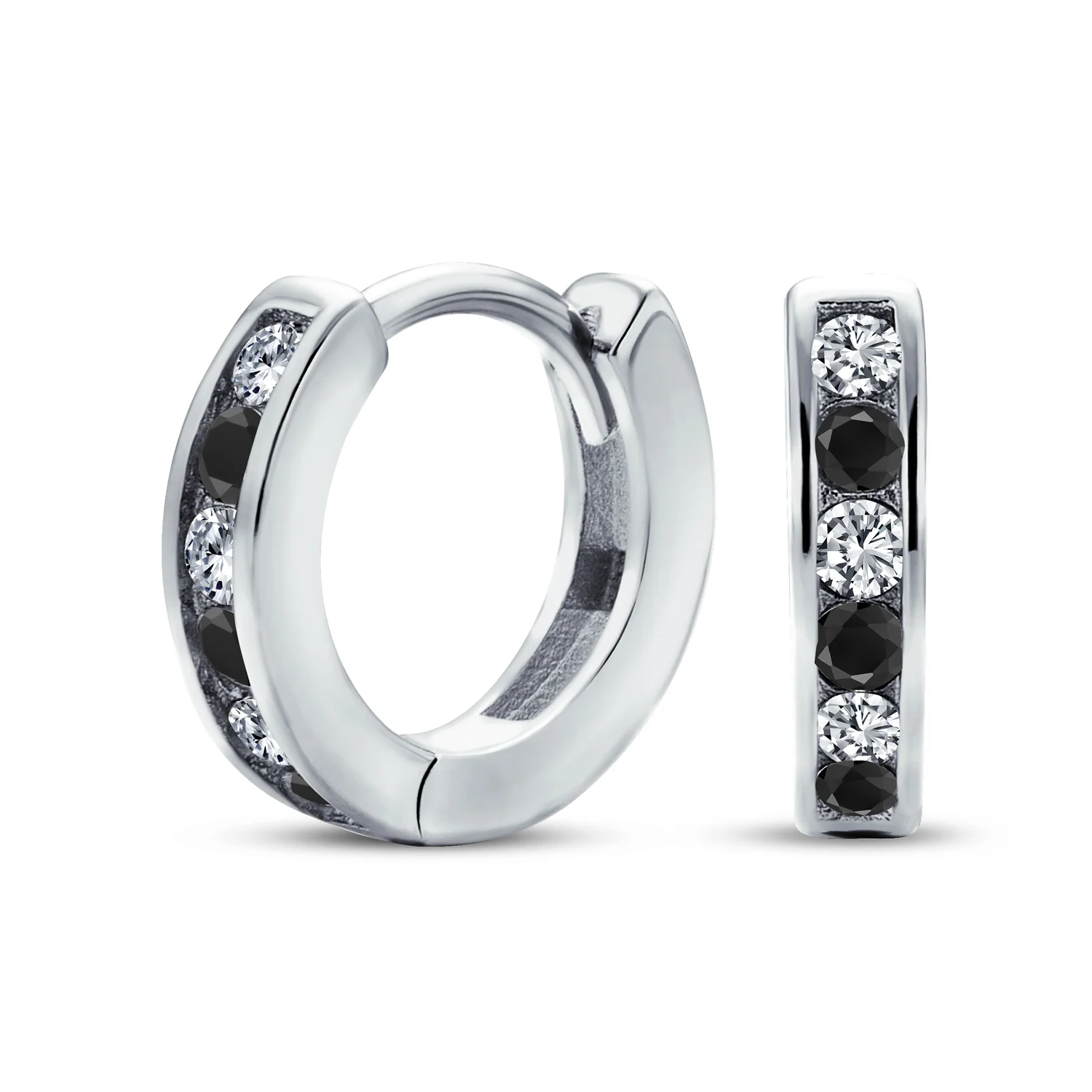 Tiny CZ Channel Set Cubic Zirconia Huggie Mini Hoop Earrings .925 Sterling Silver - Image 11